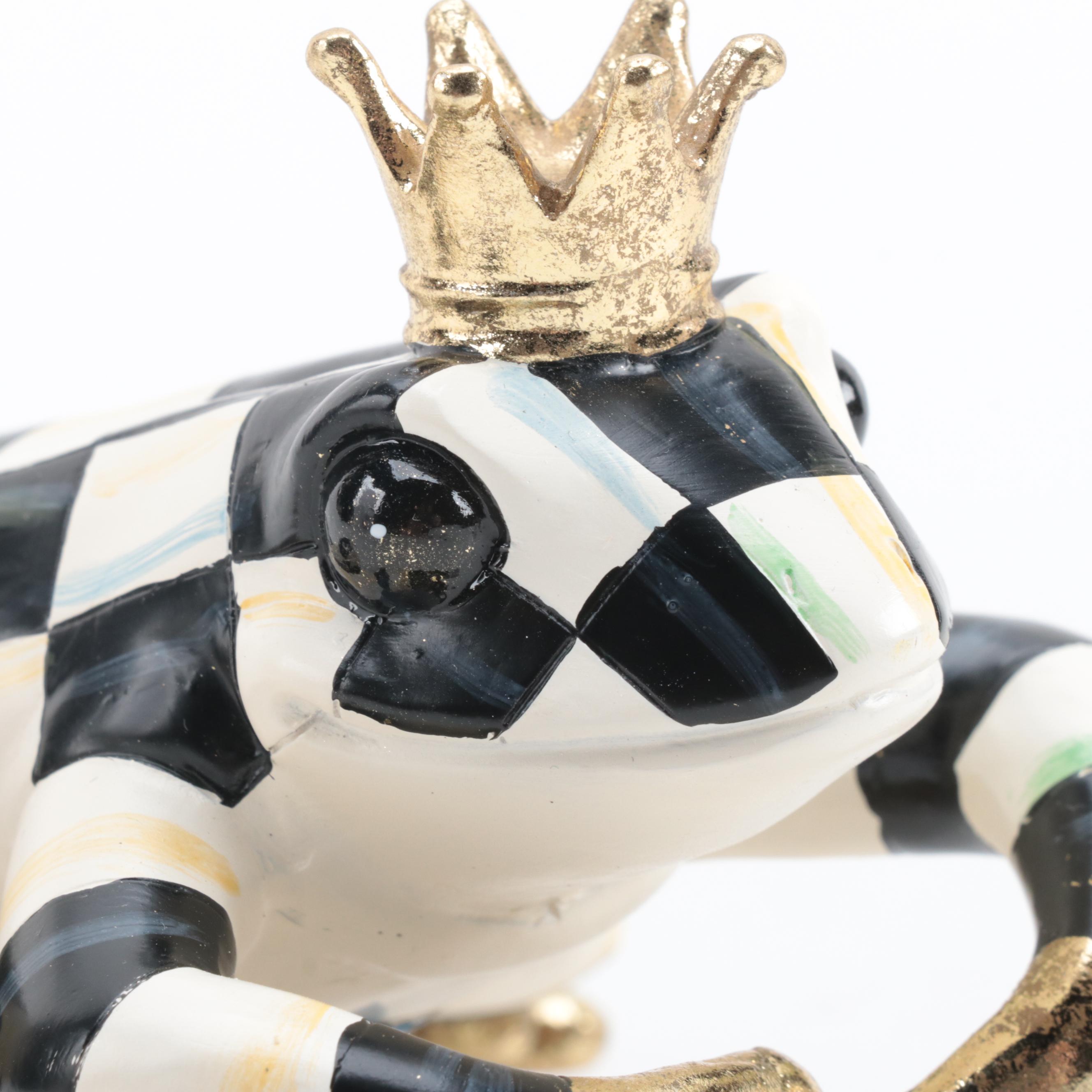 MacKenzie-Childs "Courtly Check" Earthenware Fluted Plates and Frog Pot Climber