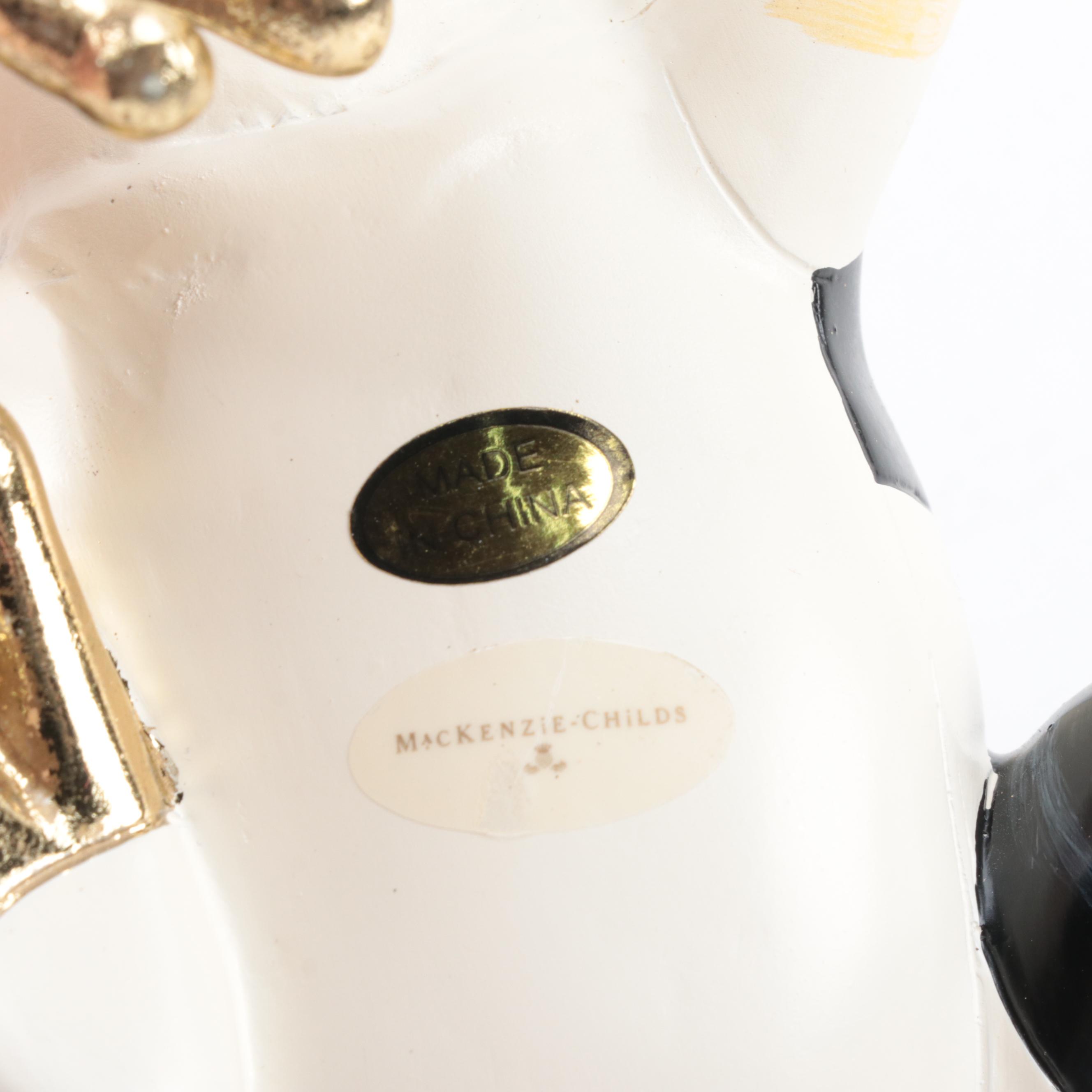 MacKenzie-Childs "Courtly Check" Earthenware Fluted Plates and Frog Pot Climber