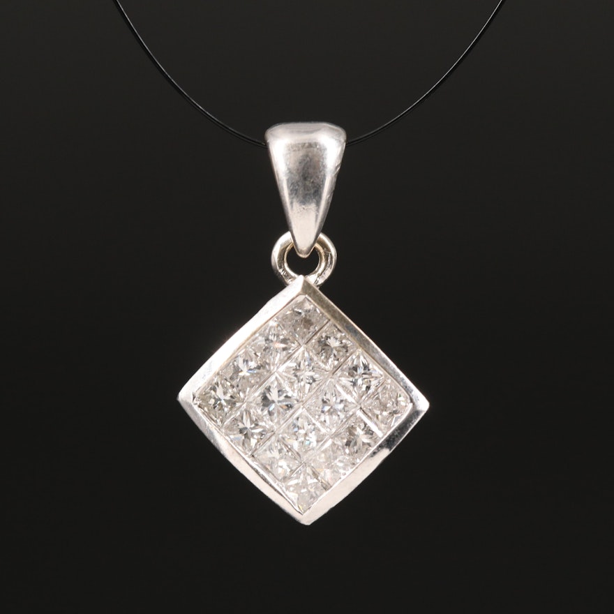 18K 0.96 CTW Diamond Square Pendant