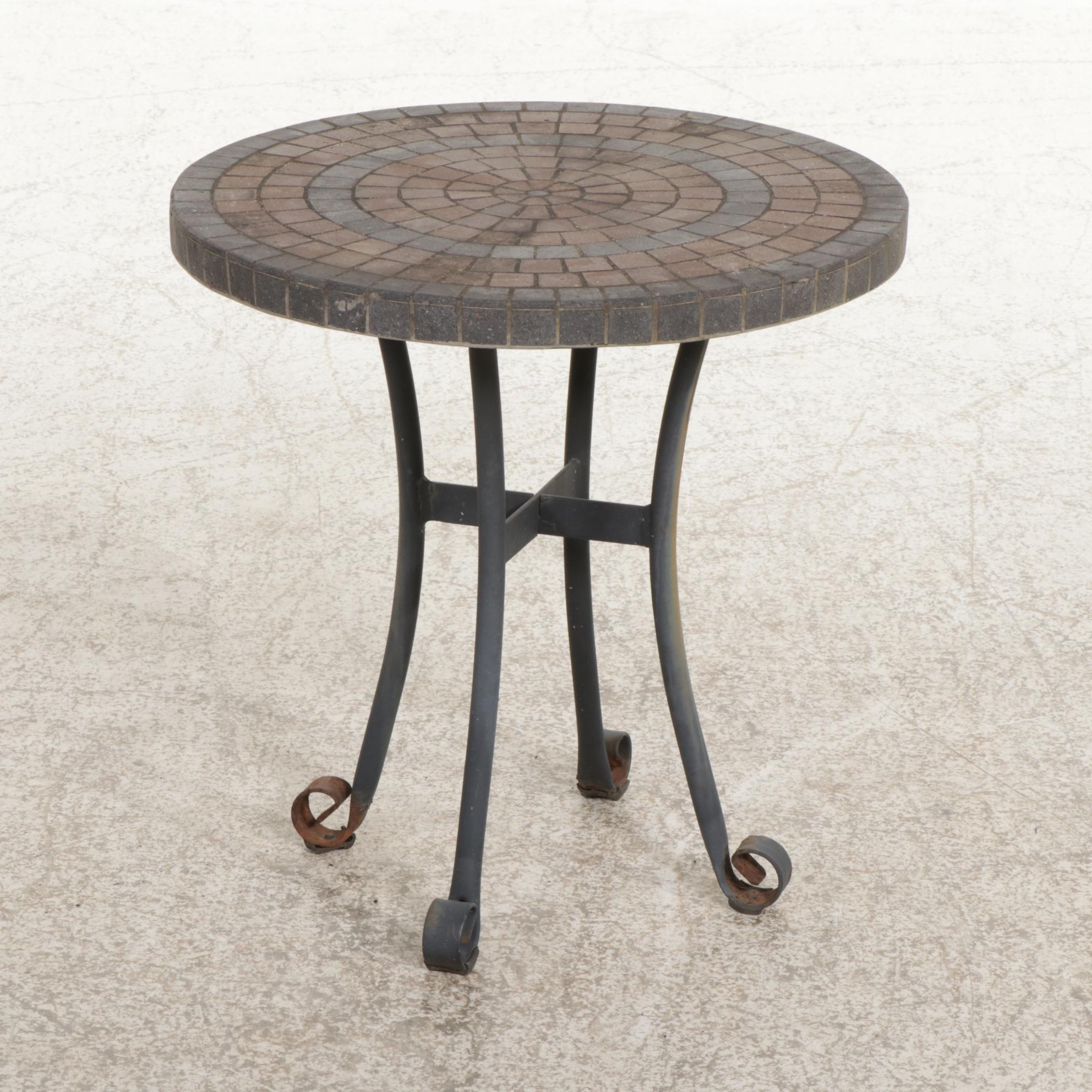 Metal Frame Faux Rattan Patio Chairs and Tile Top Table, Late 20th Century