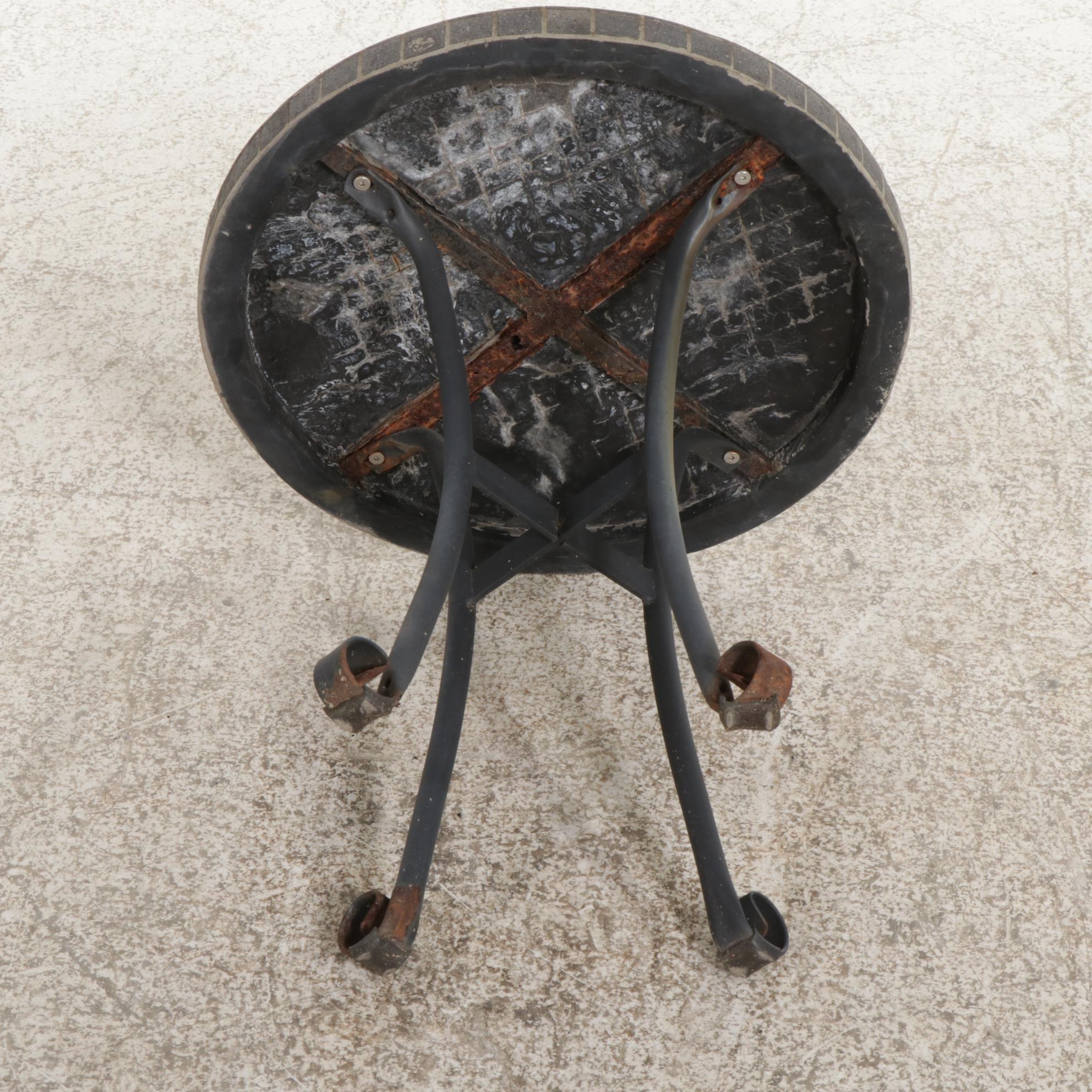 Metal Frame Faux Rattan Patio Chairs and Tile Top Table, Late 20th Century