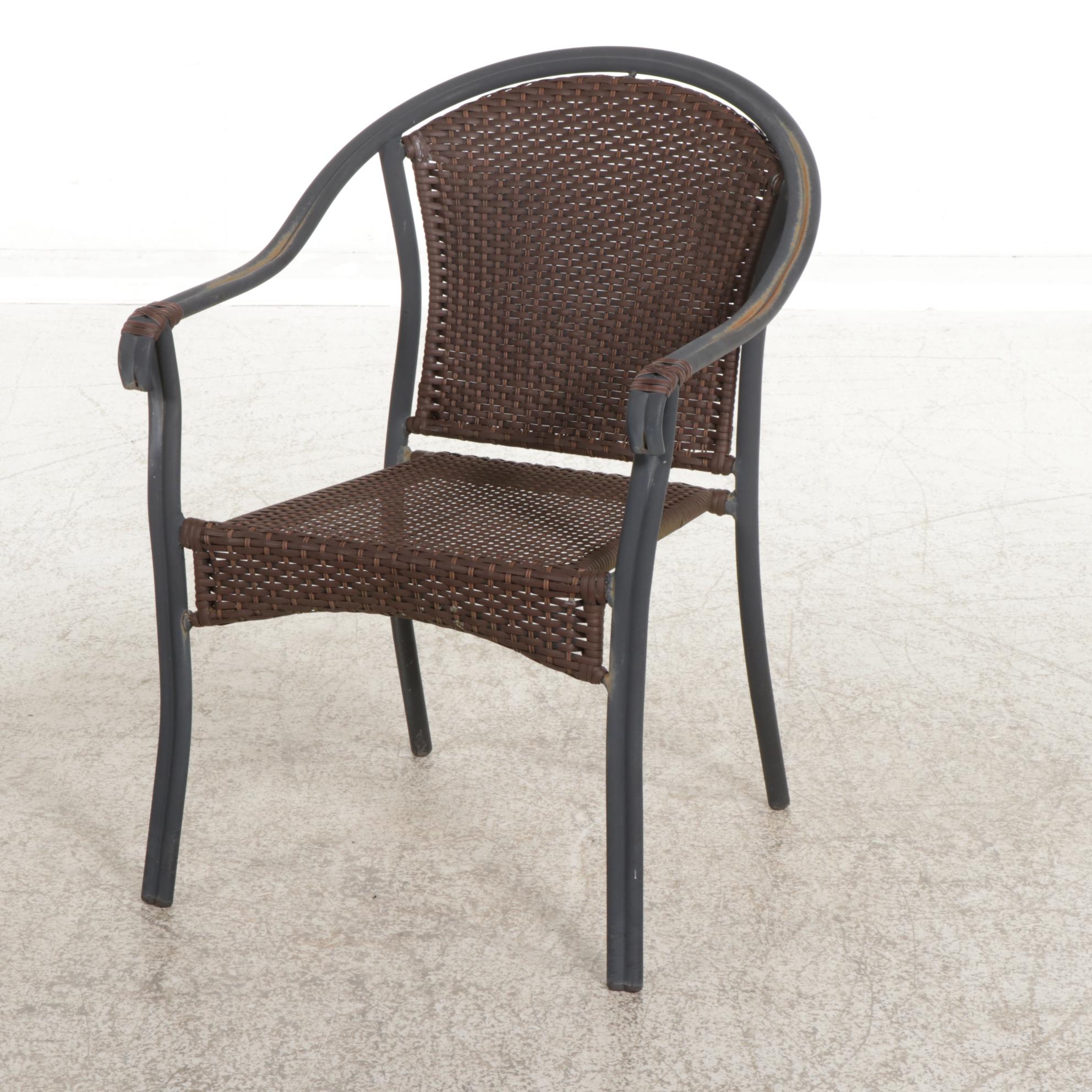 Metal Frame Faux Rattan Patio Chairs and Tile Top Table, Late 20th Century