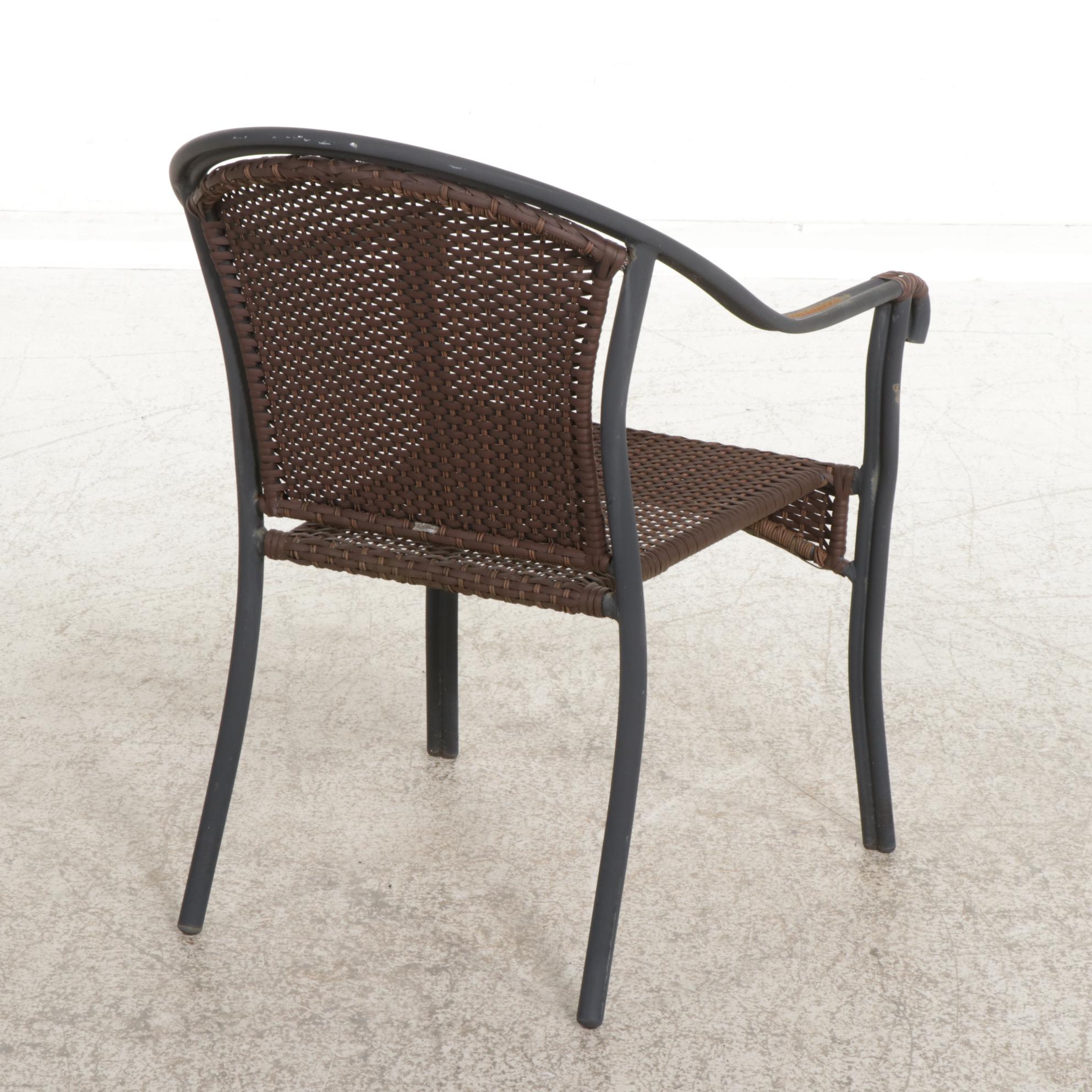 Metal Frame Faux Rattan Patio Chairs and Tile Top Table, Late 20th Century