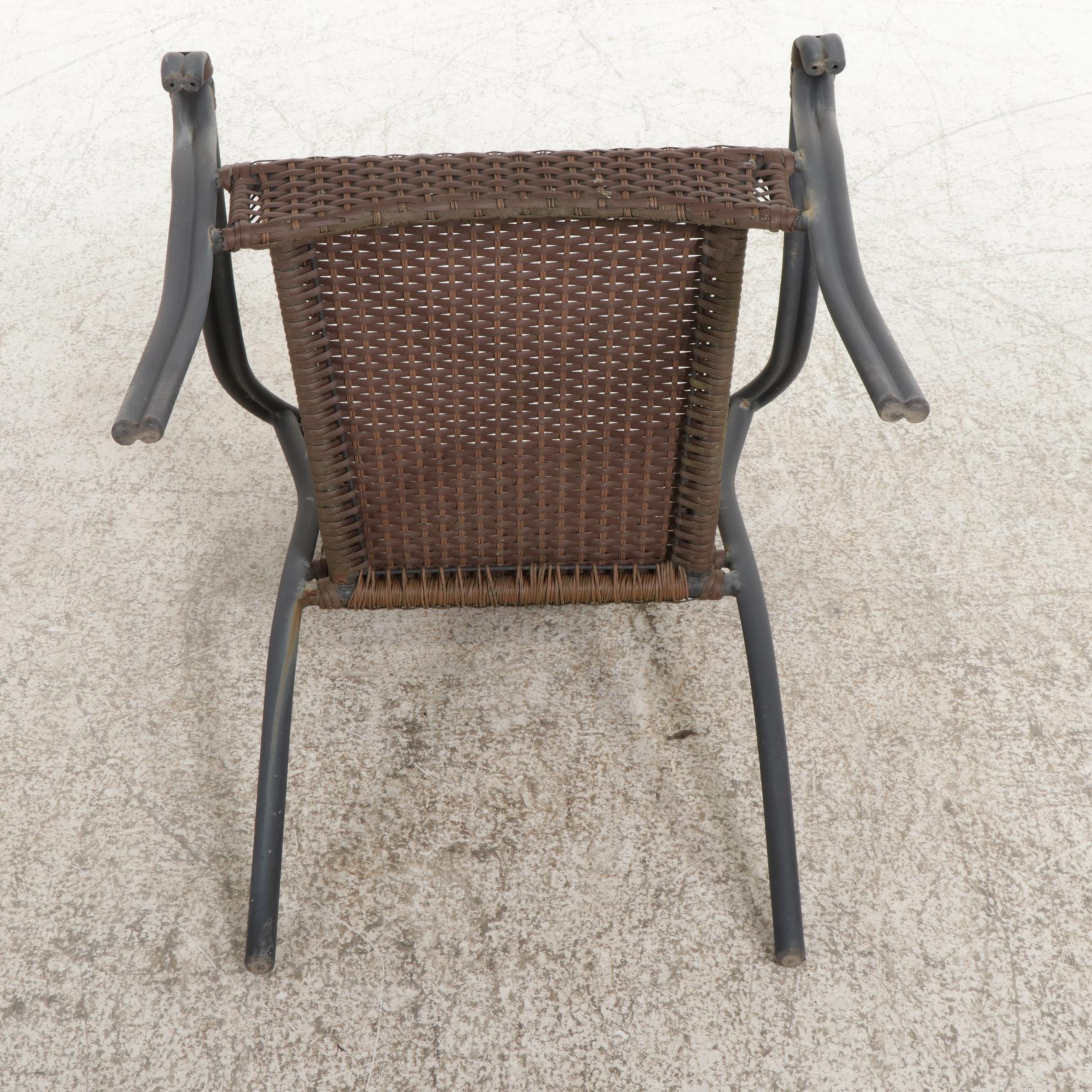Metal Frame Faux Rattan Patio Chairs and Tile Top Table, Late 20th Century