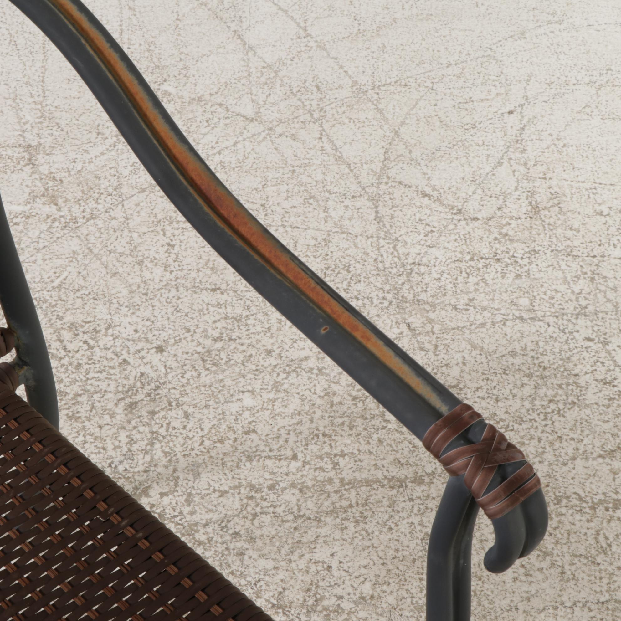 Metal Frame Faux Rattan Patio Chairs and Tile Top Table, Late 20th Century