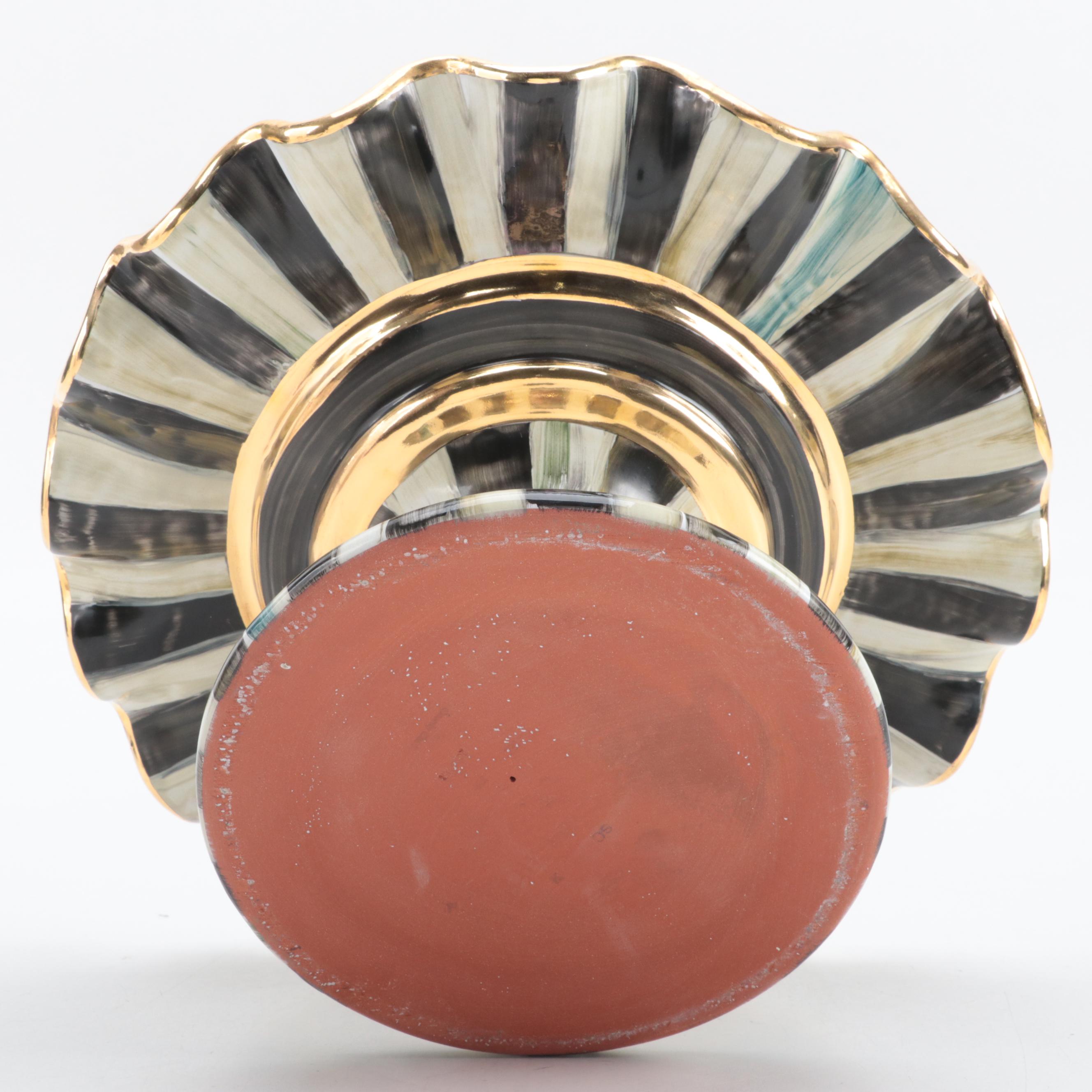 MacKenzie-Childs "Courtly Check" Enameled Ceramic Fluted Cake Stand