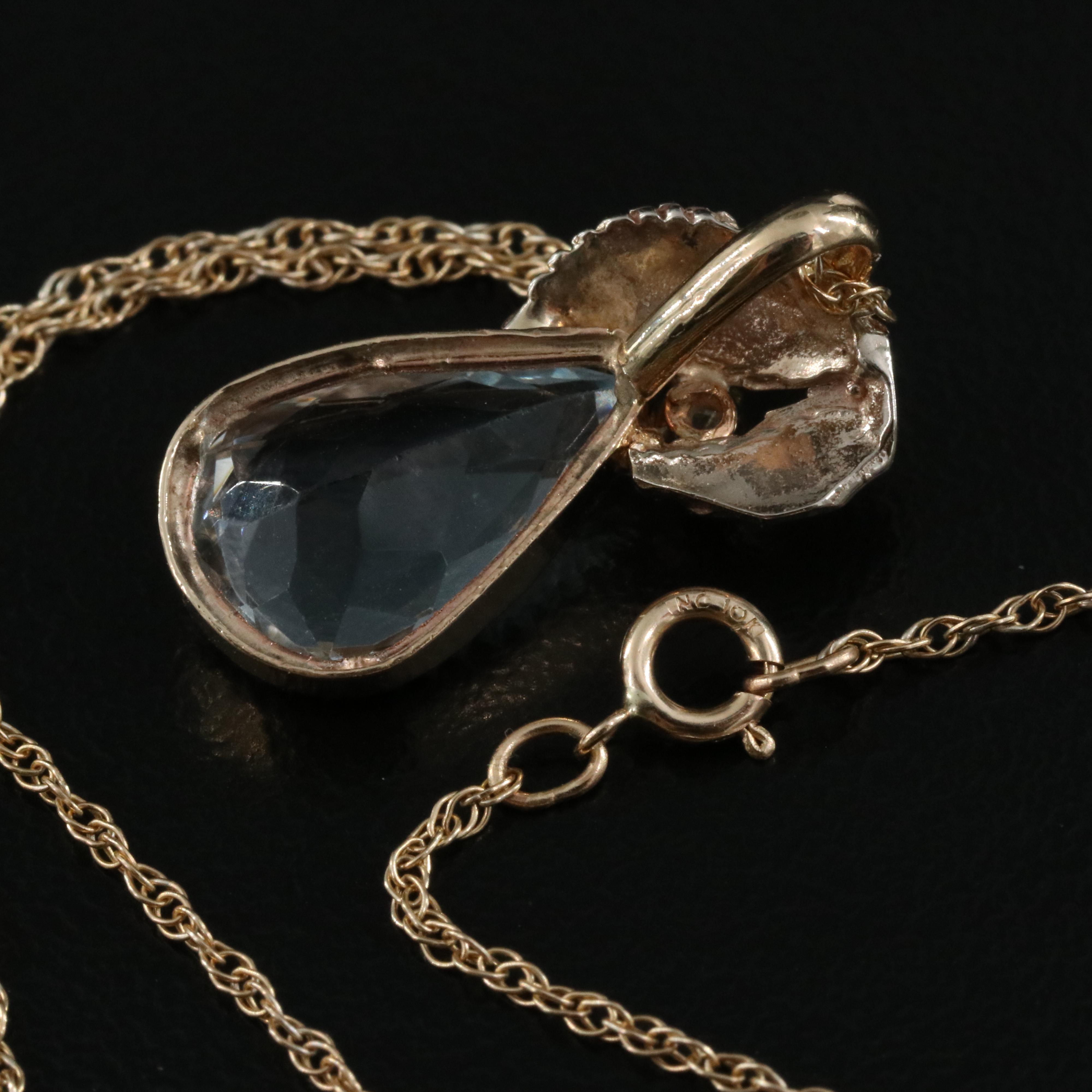 14K Sky Blue Topaz and Diamond Pendant on 10K Chain Necklace