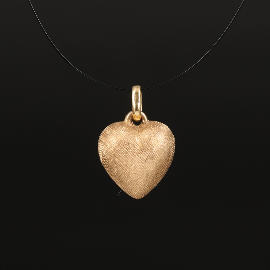 14K Textured Puffy Heart Pendant