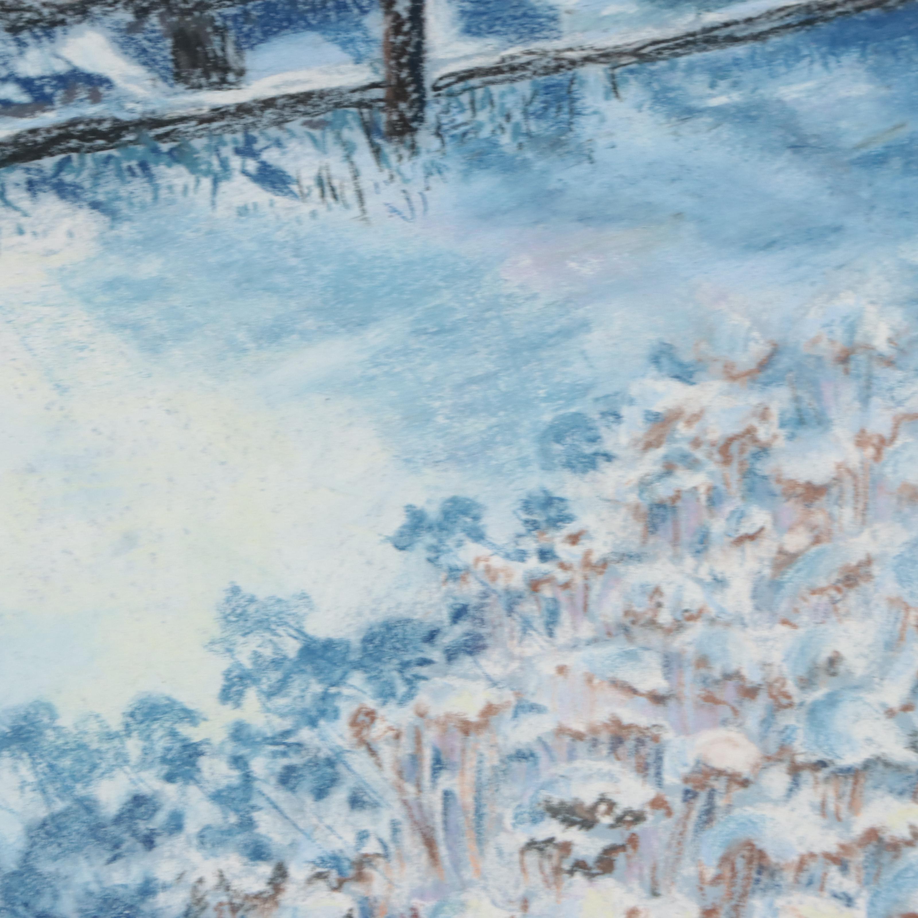 Carol M. Hershey Landscape Pastel Drawing "Setown in Winter," Late 20th Century