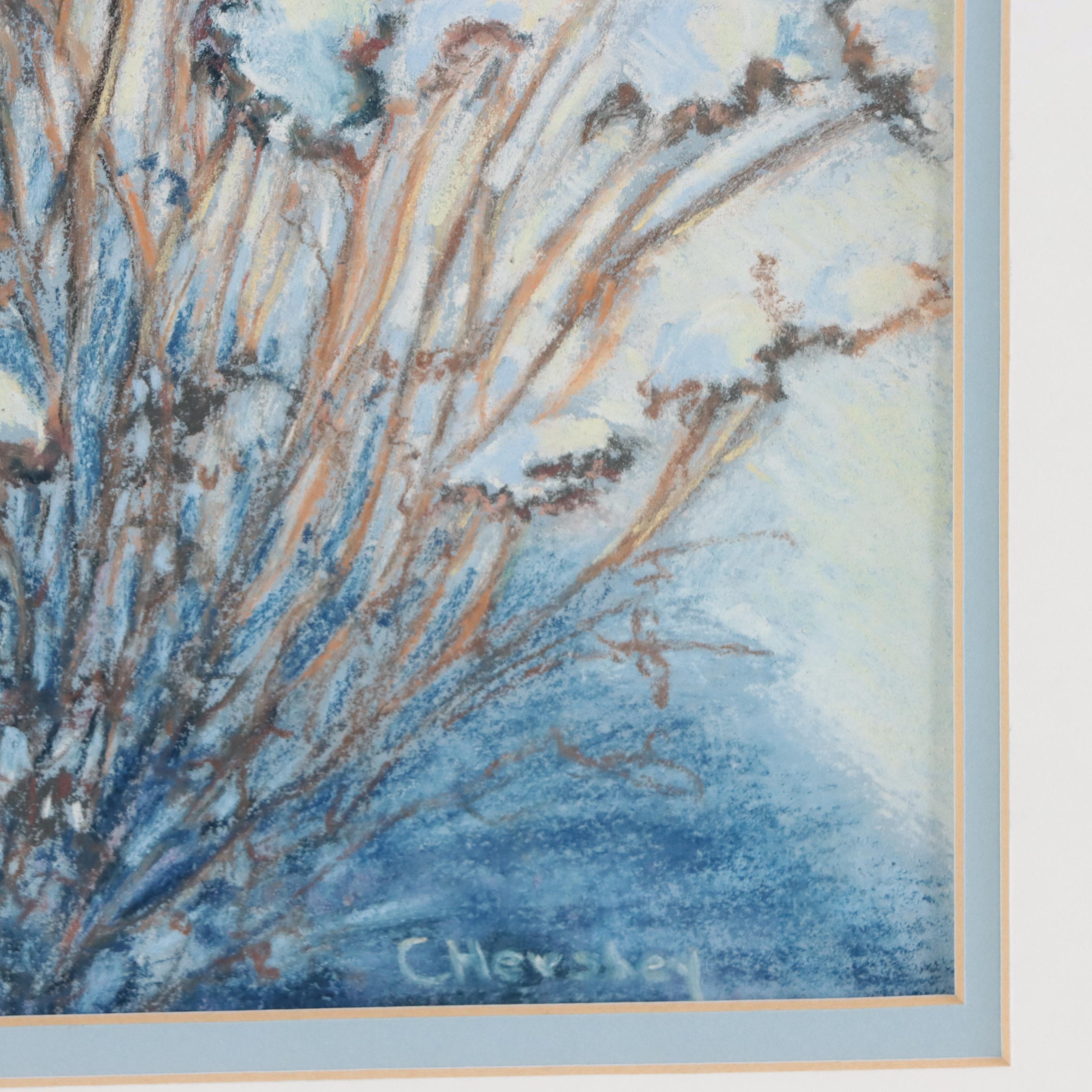 Carol M. Hershey Landscape Pastel Drawing "Setown in Winter," Late 20th Century
