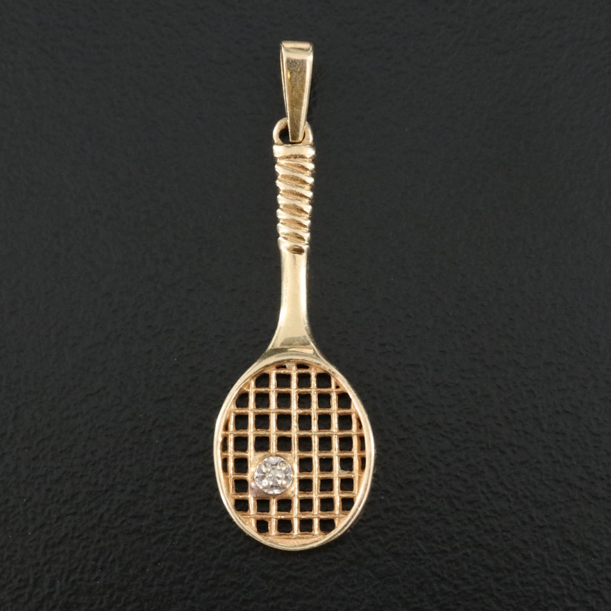 14K 0.01 CT Diamond Tennis Racket Pendant