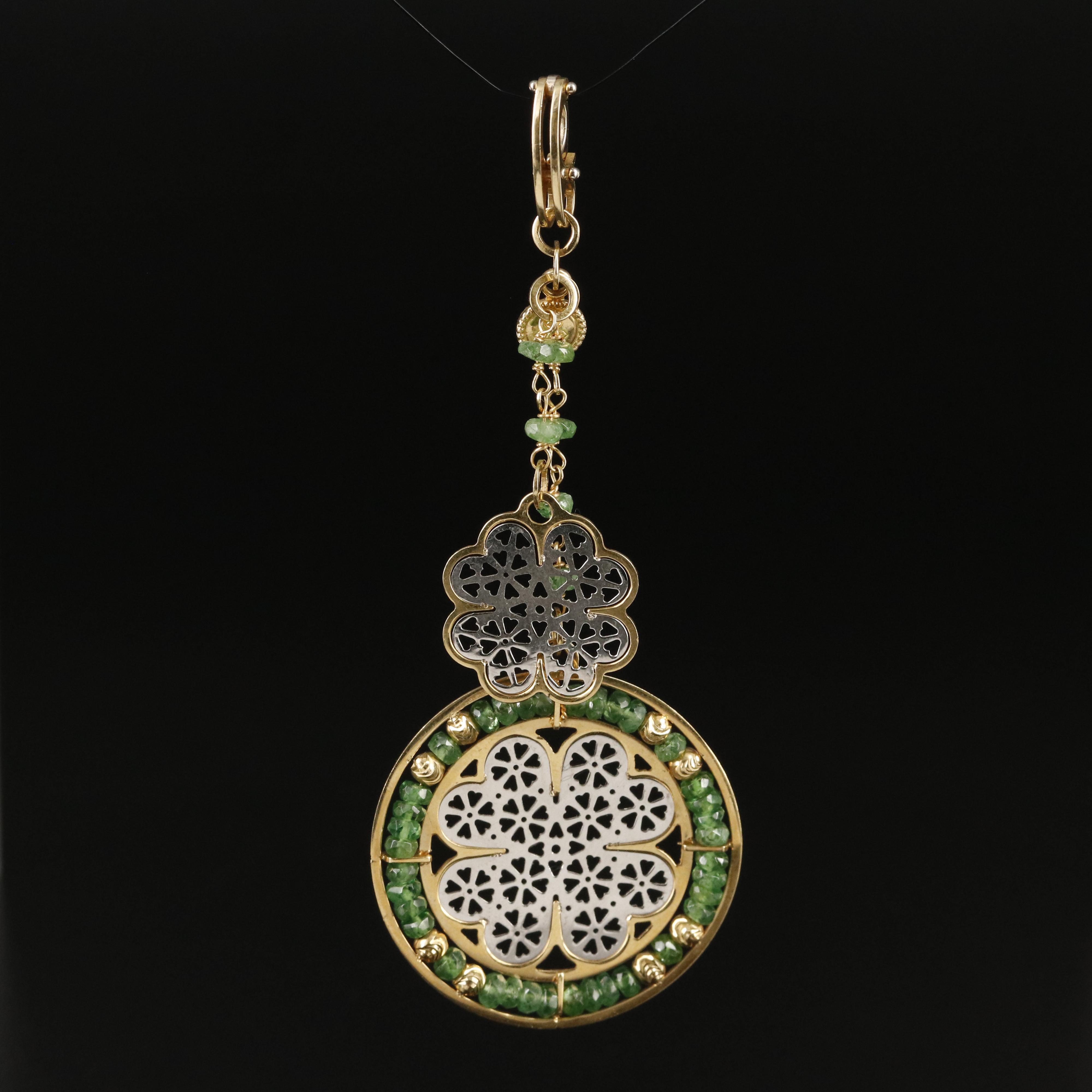 18K Tsavorite Garnet Clover Enhancer Pendant