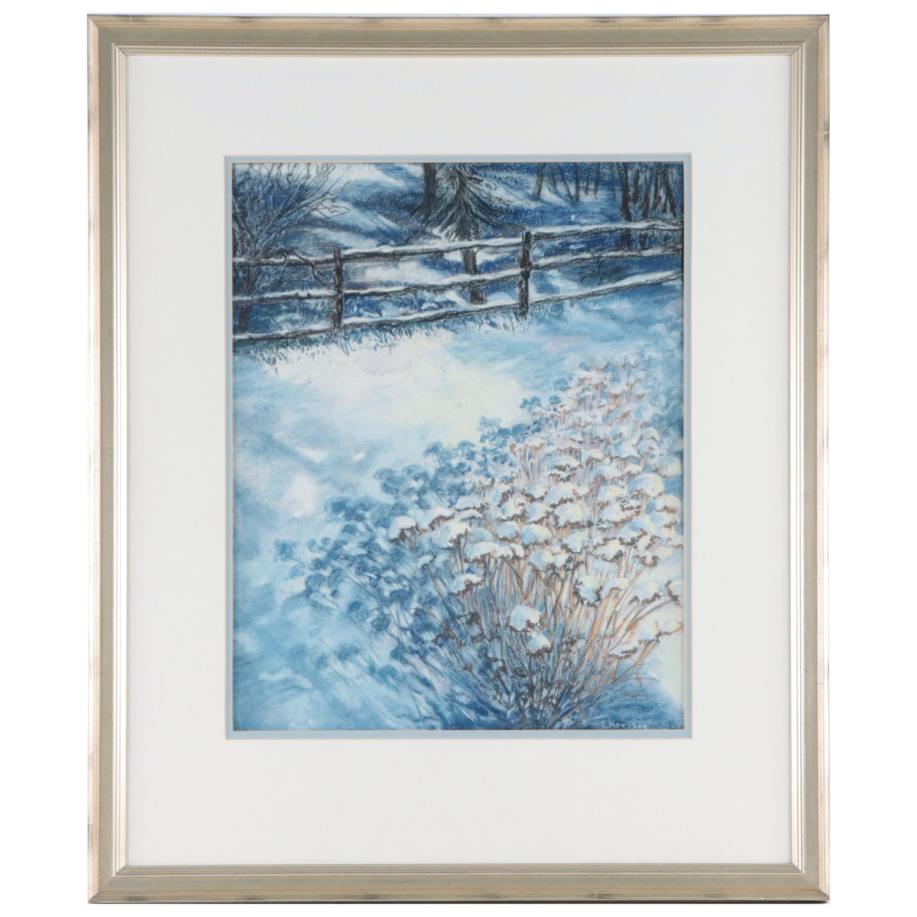 Carol M. Hershey Landscape Pastel Drawing "Setown in Winter," Late 20th Century