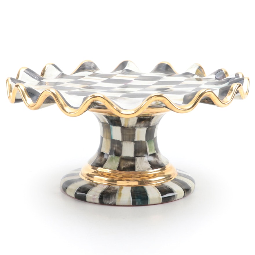 MacKenzie-Childs  Courtly Check Ceramic Fluted Cake Stand