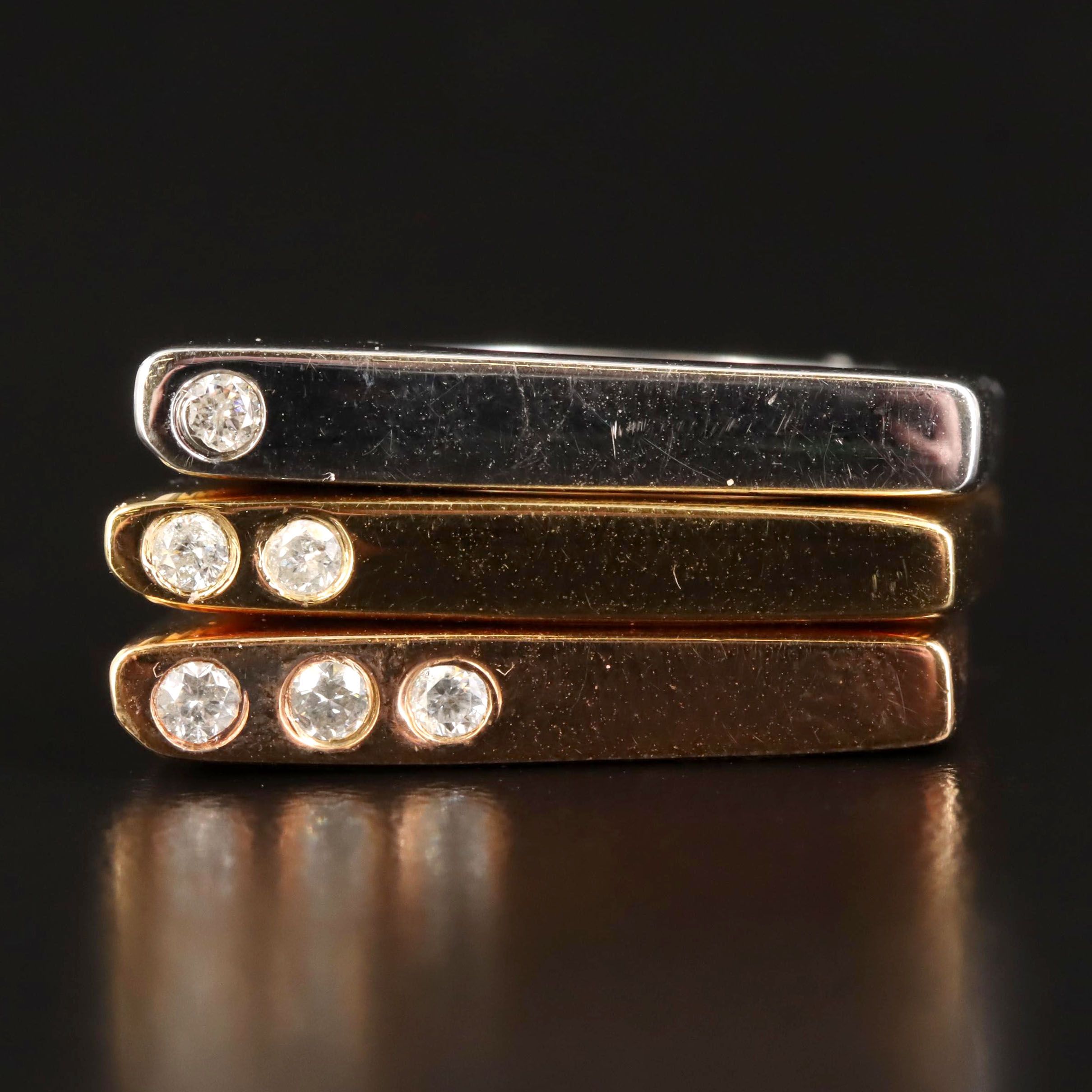 Sterling Tri-Color Diamond Stacking Rings