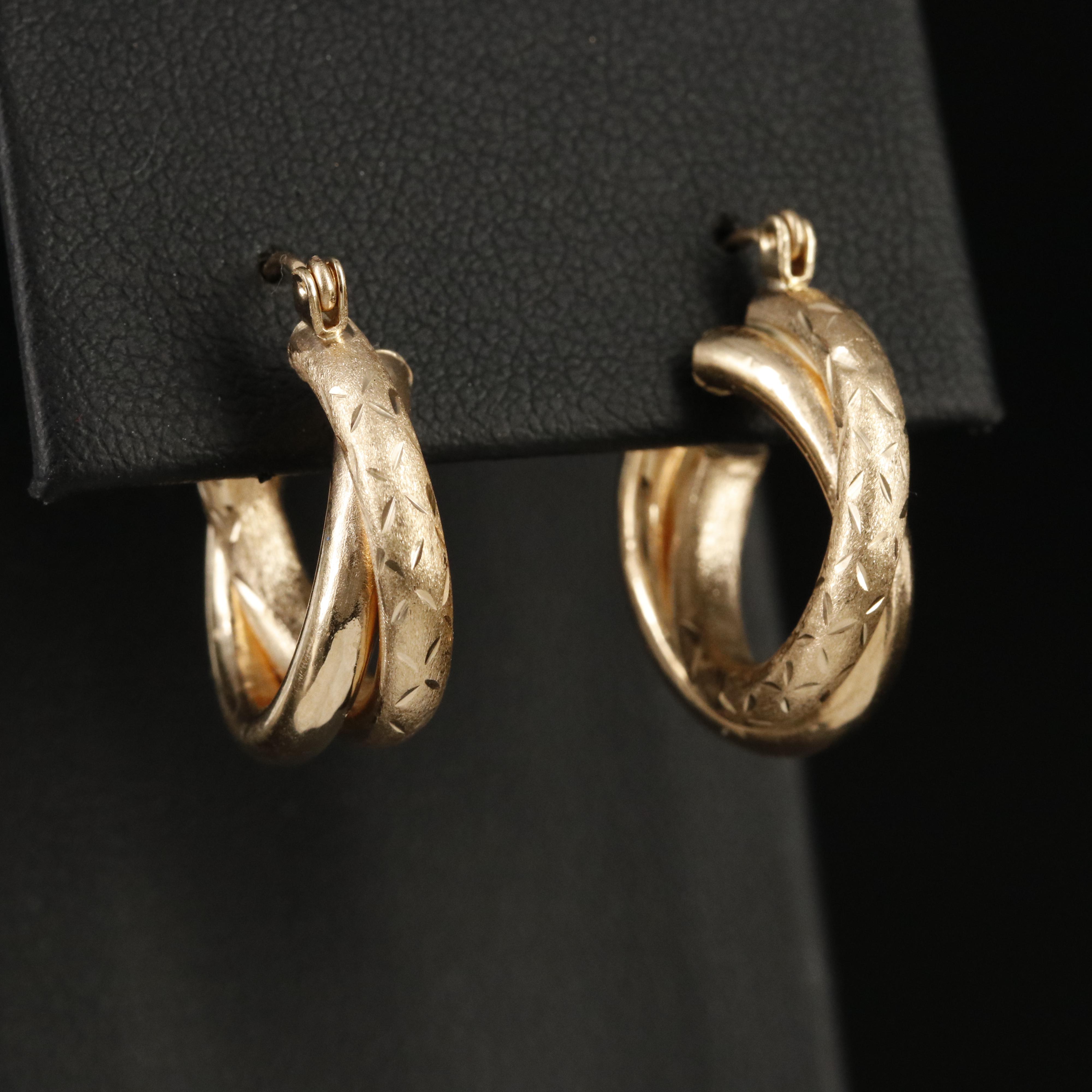 14K Crossover Hoop Earrings