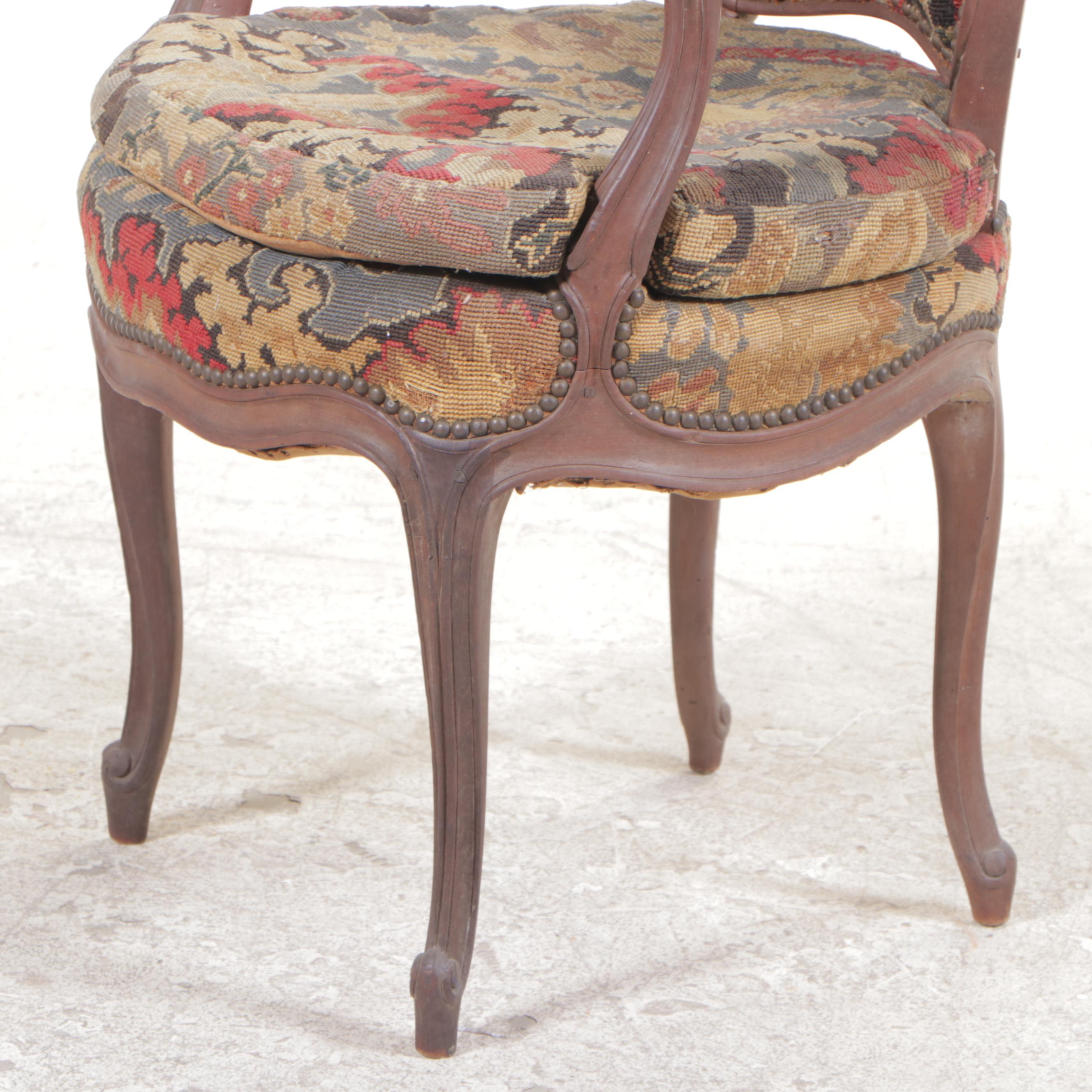 Four Louis XV Style Beech and Needlepoint Upholstered Fauteuils, 19th C