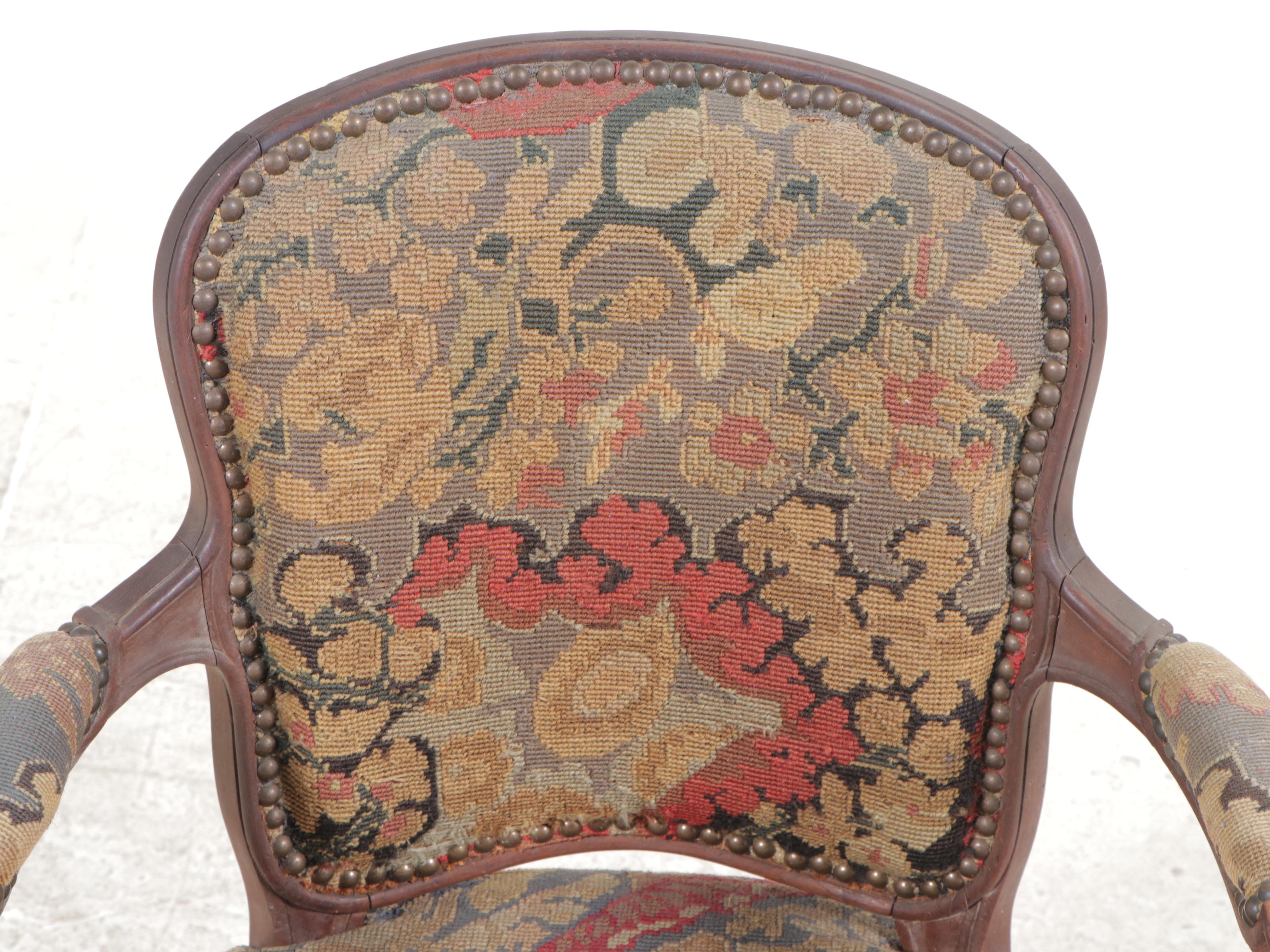 Four Louis XV Style Beech and Needlepoint Upholstered Fauteuils, 19th C
