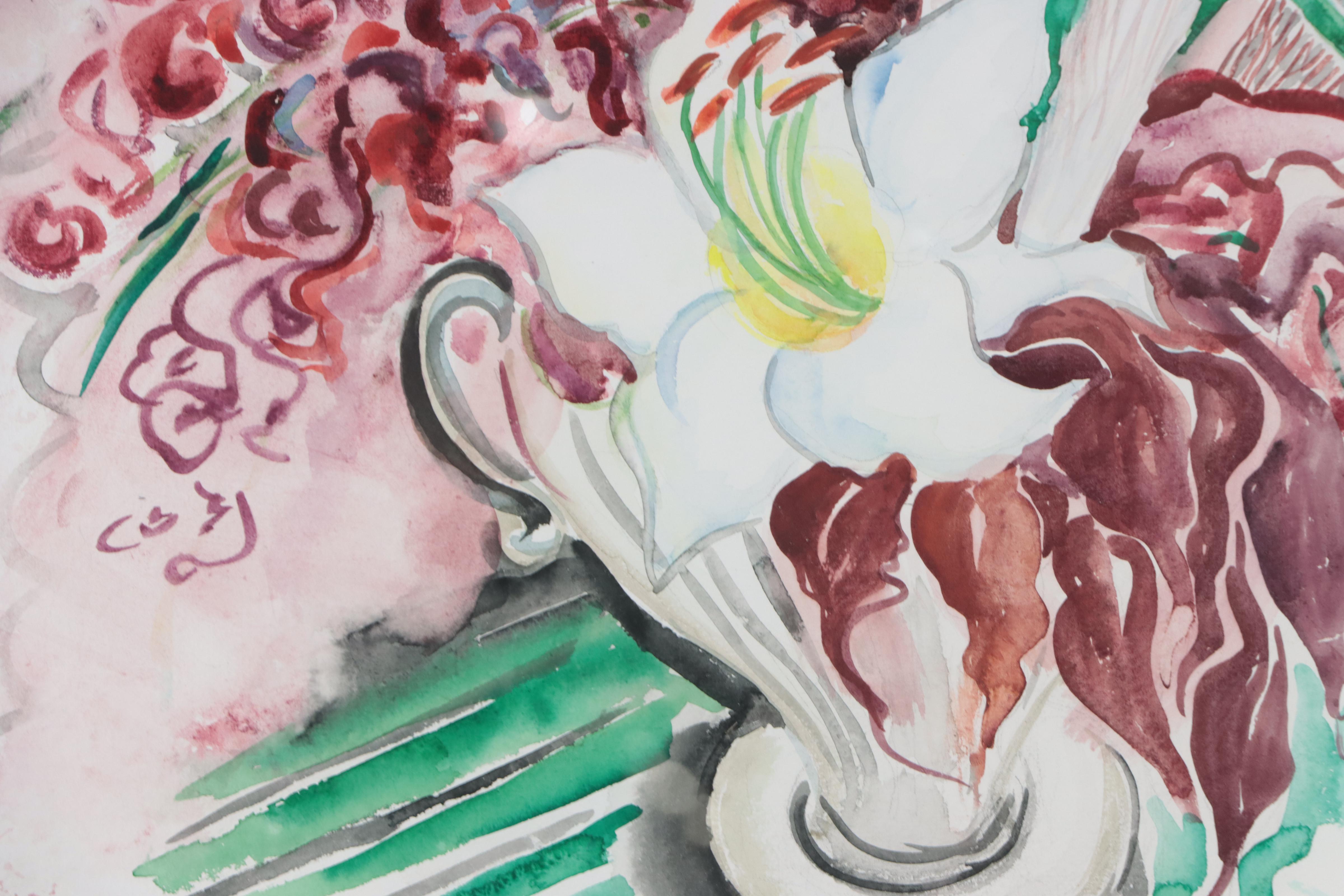 Vera White Floral Still Life Watercolor Painting, 1947