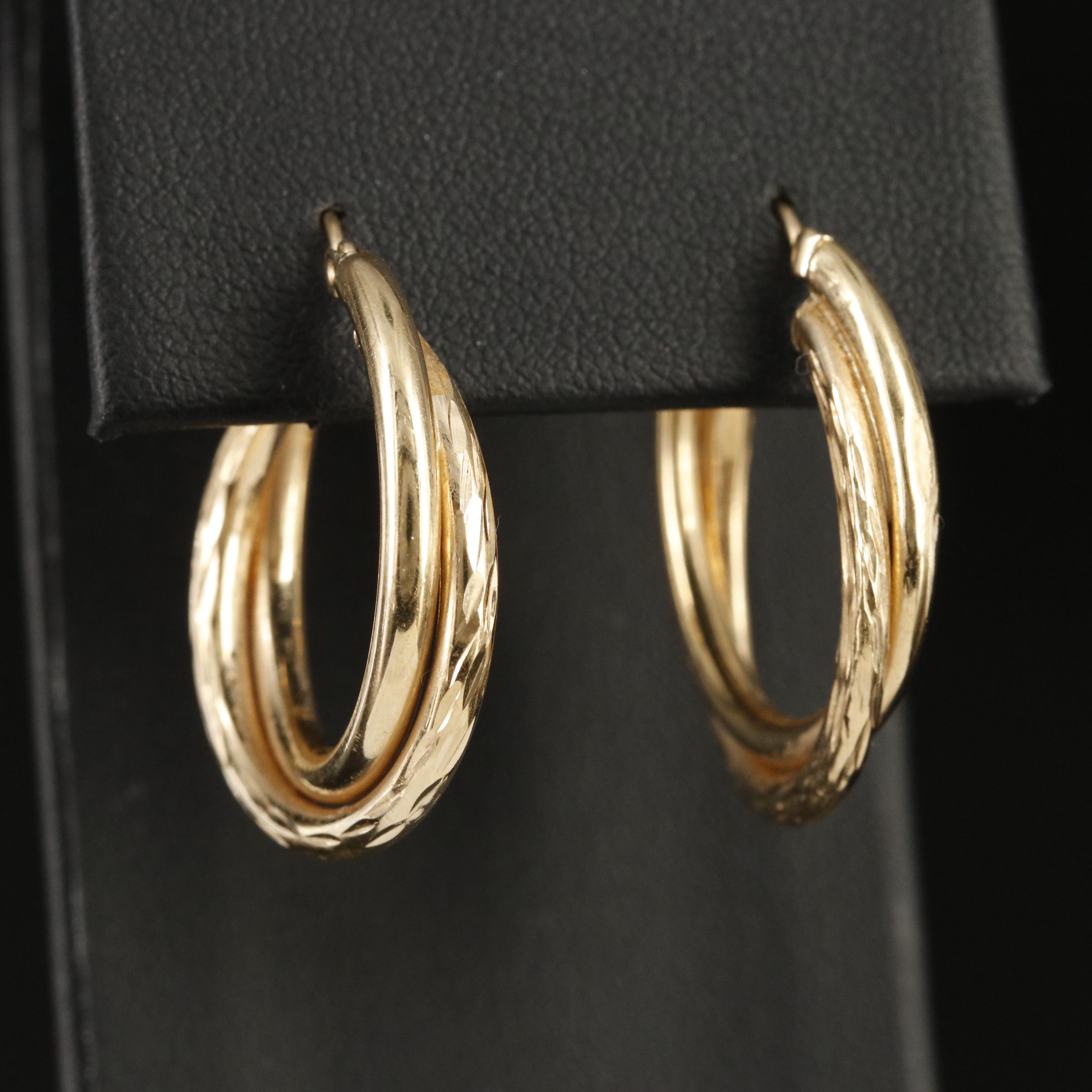 14K Crossover Double Hoop Earrings
