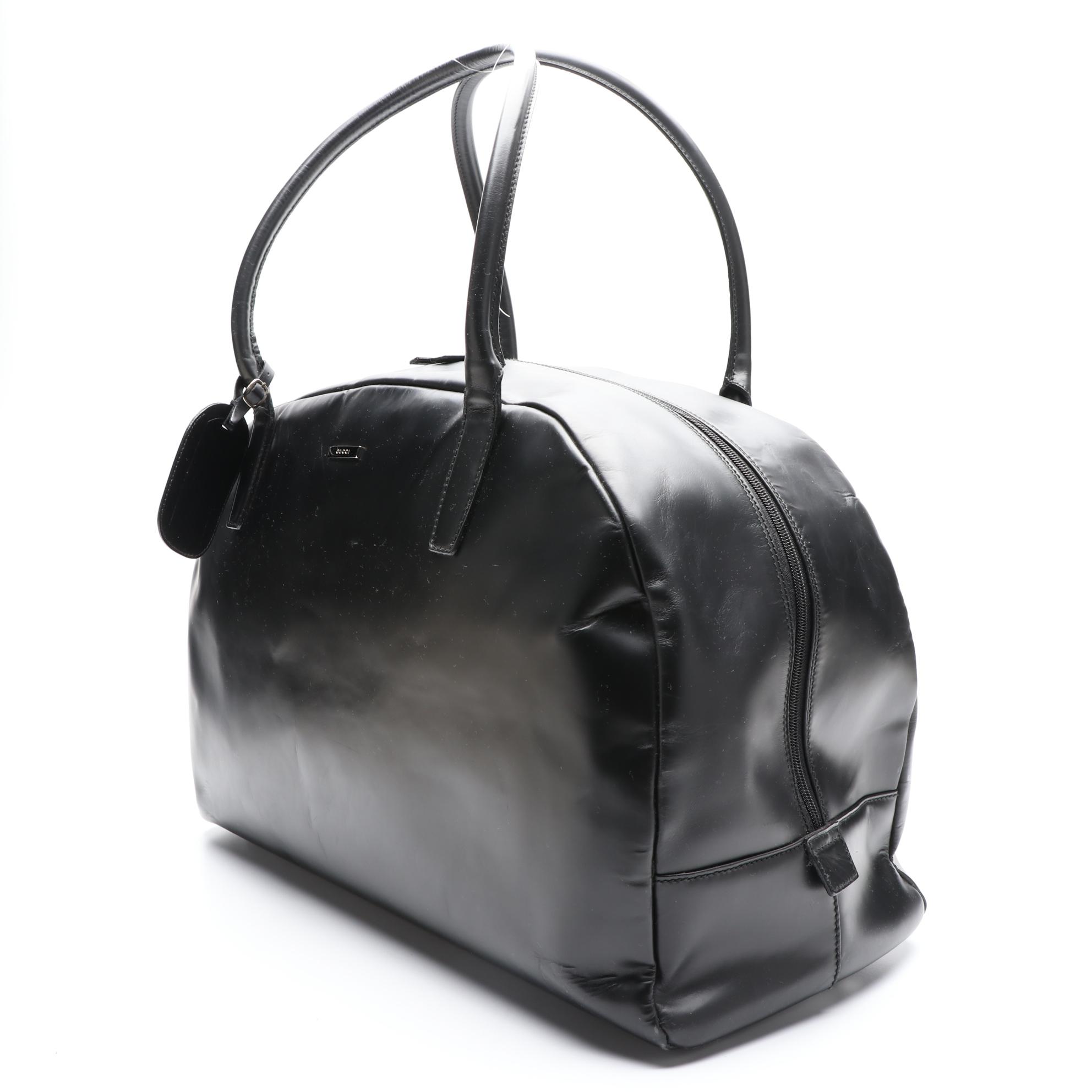 Gucci Large Zip Weekender Bag in Black Smooth Leather