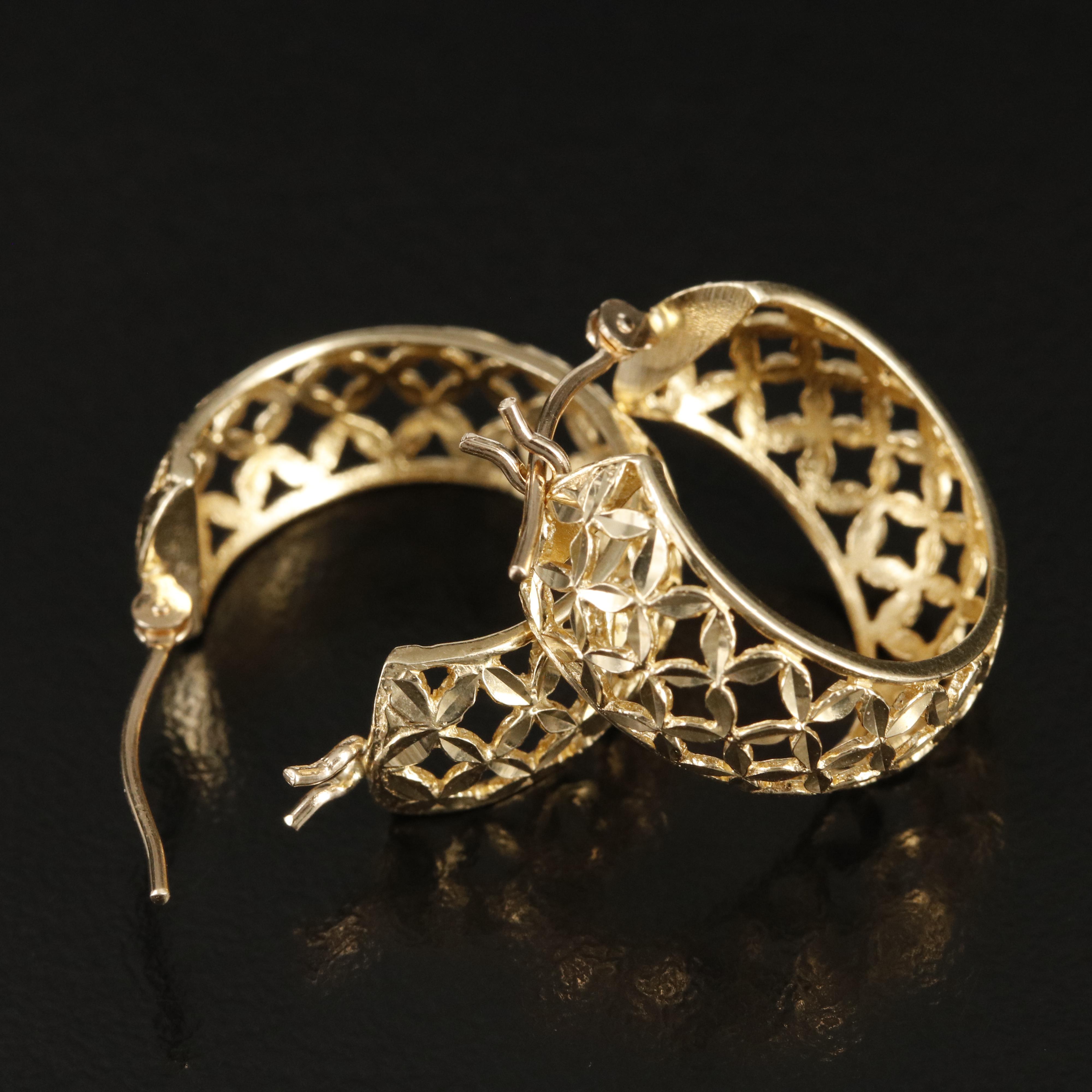 14K Lattice Hoop Earrings