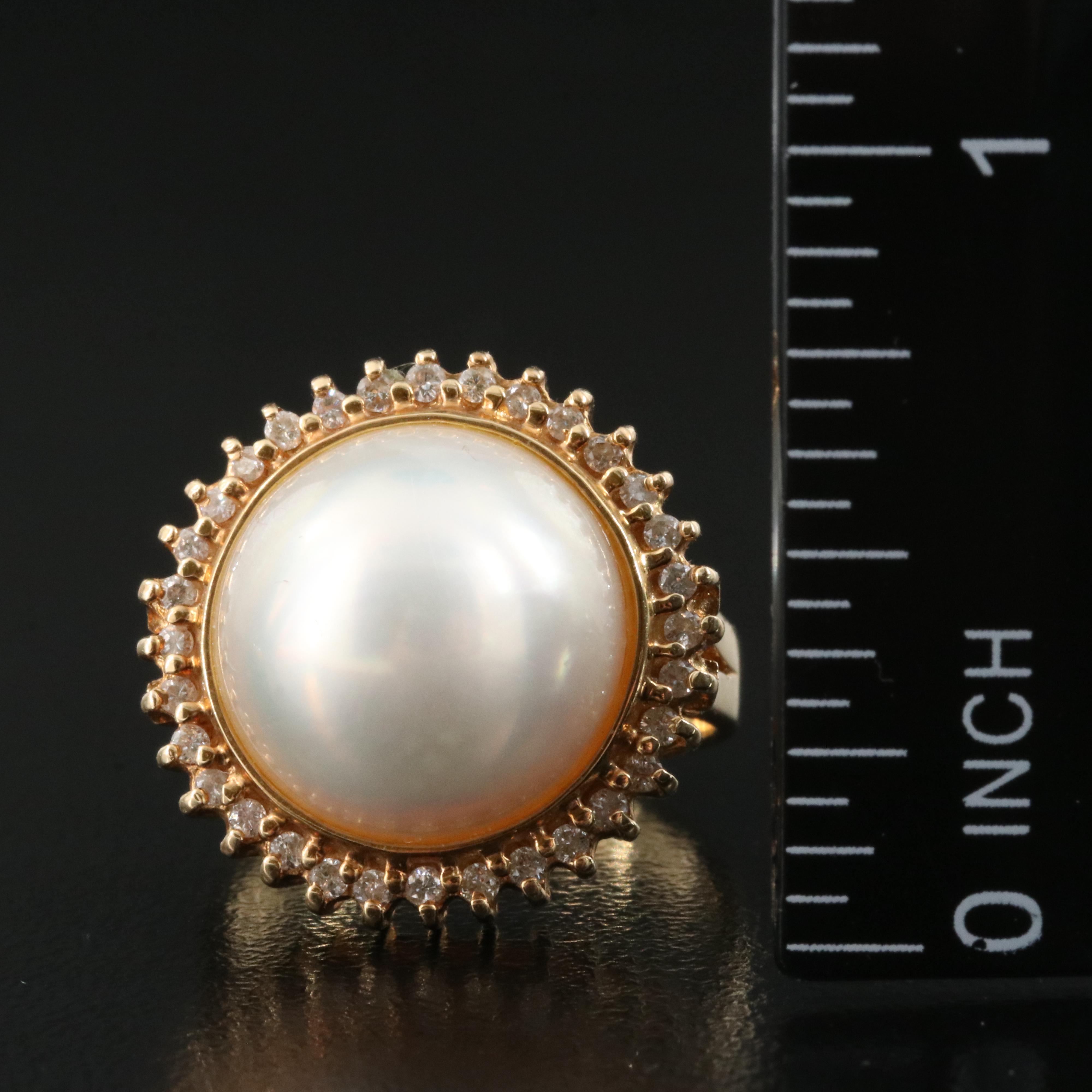 14K 14.00 mm Mabé Pearl and Diamond Ring