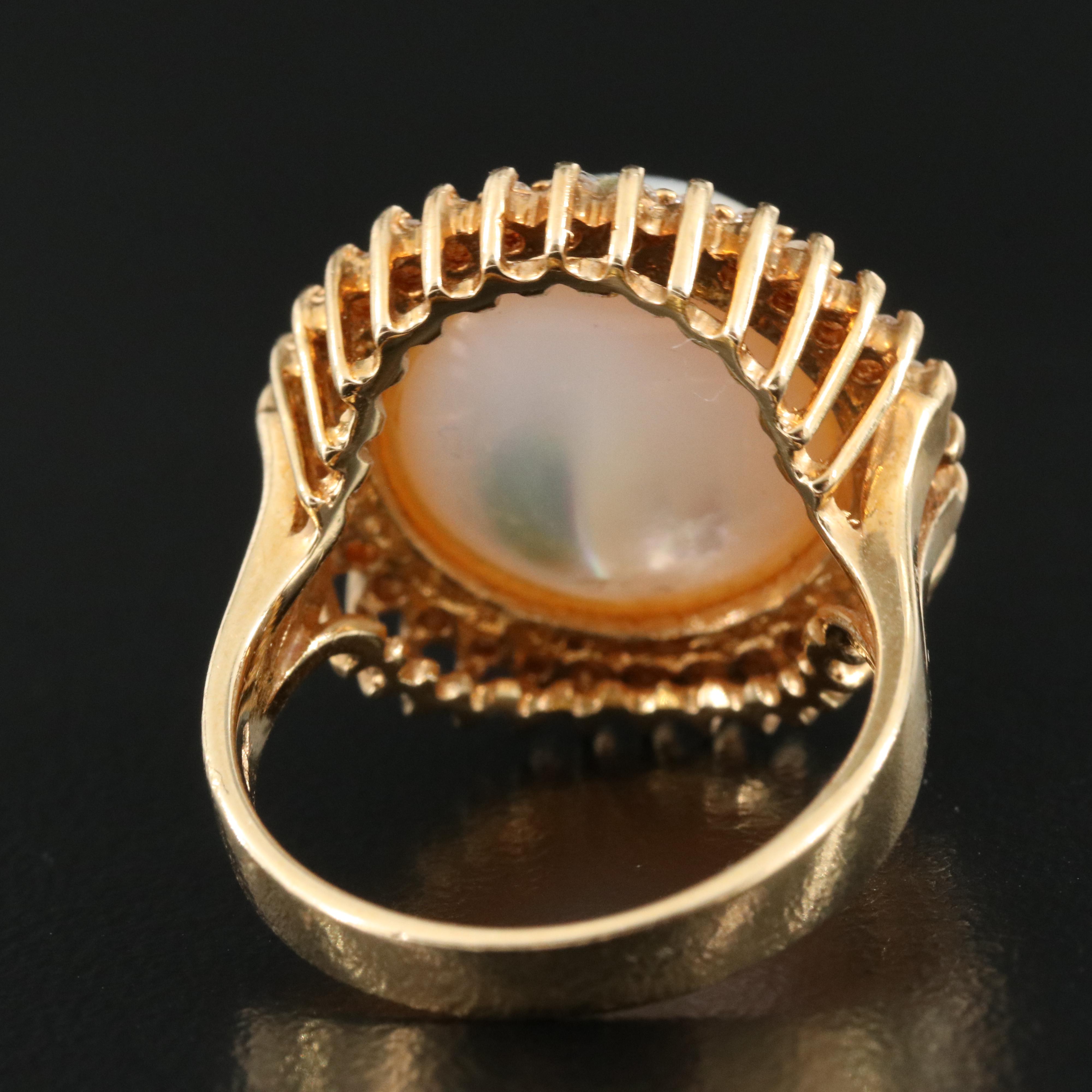 14K 14.00 mm Mabé Pearl and Diamond Ring