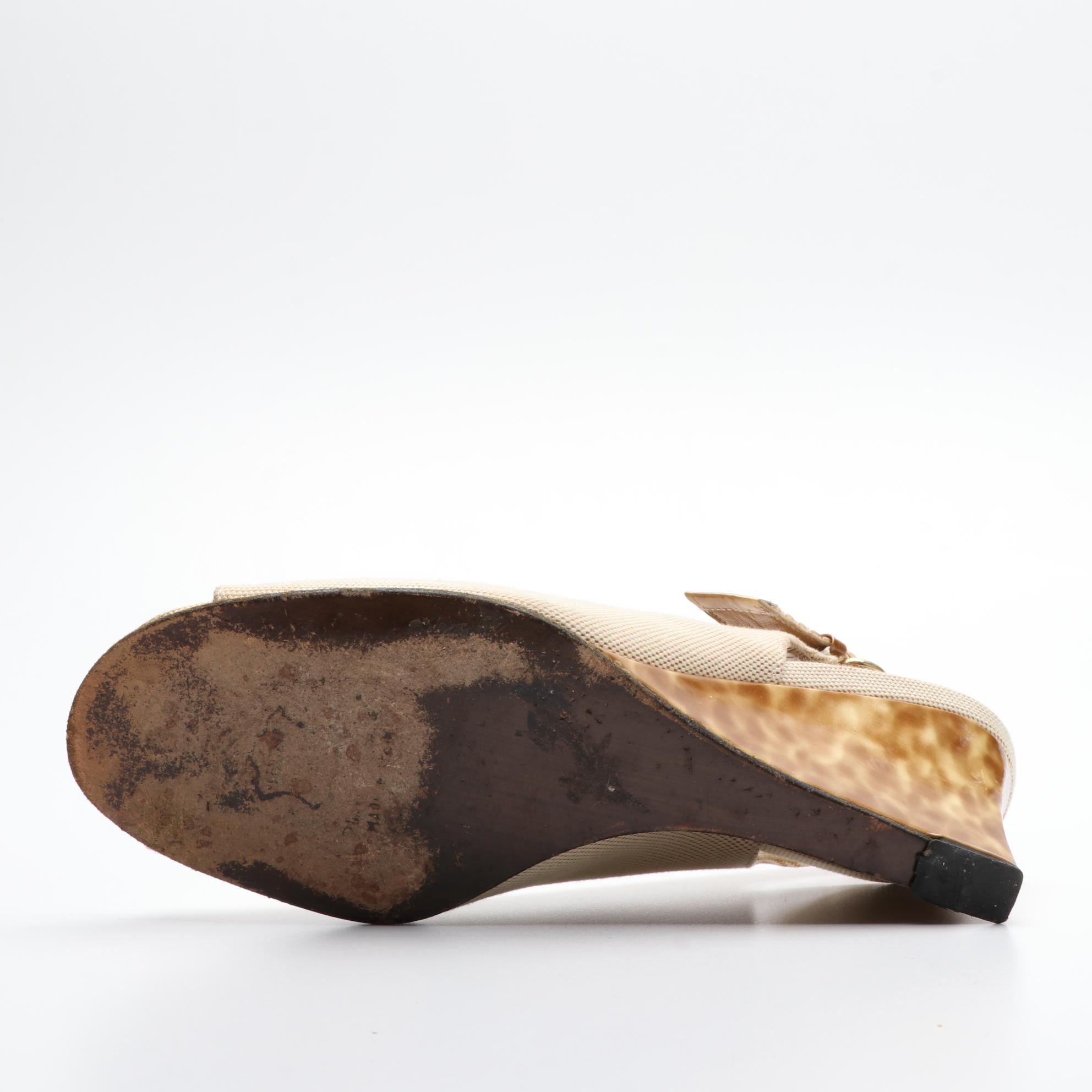 Stuart Weitzman Open Toe Espadrilles and Wedges in Fabric and Leather