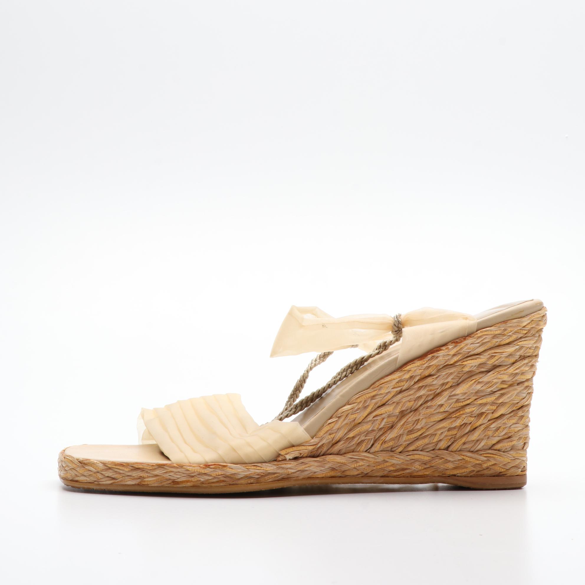 Stuart Weitzman Open Toe Espadrilles and Wedges in Fabric and Leather