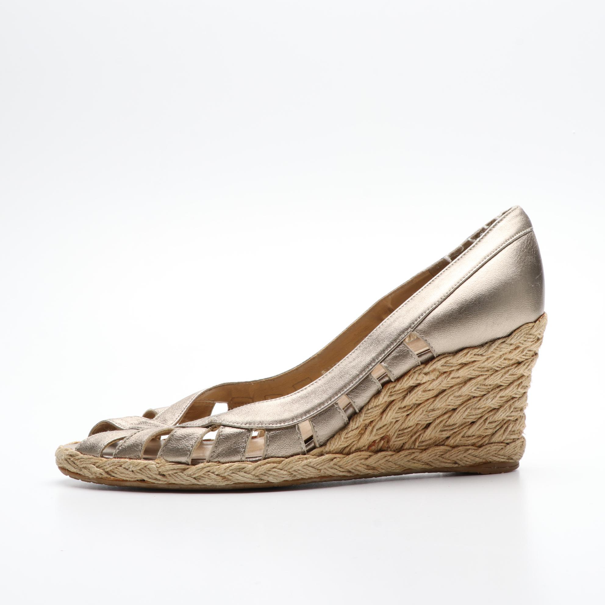 Stuart Weitzman Open Toe Espadrilles and Wedges in Fabric and Leather