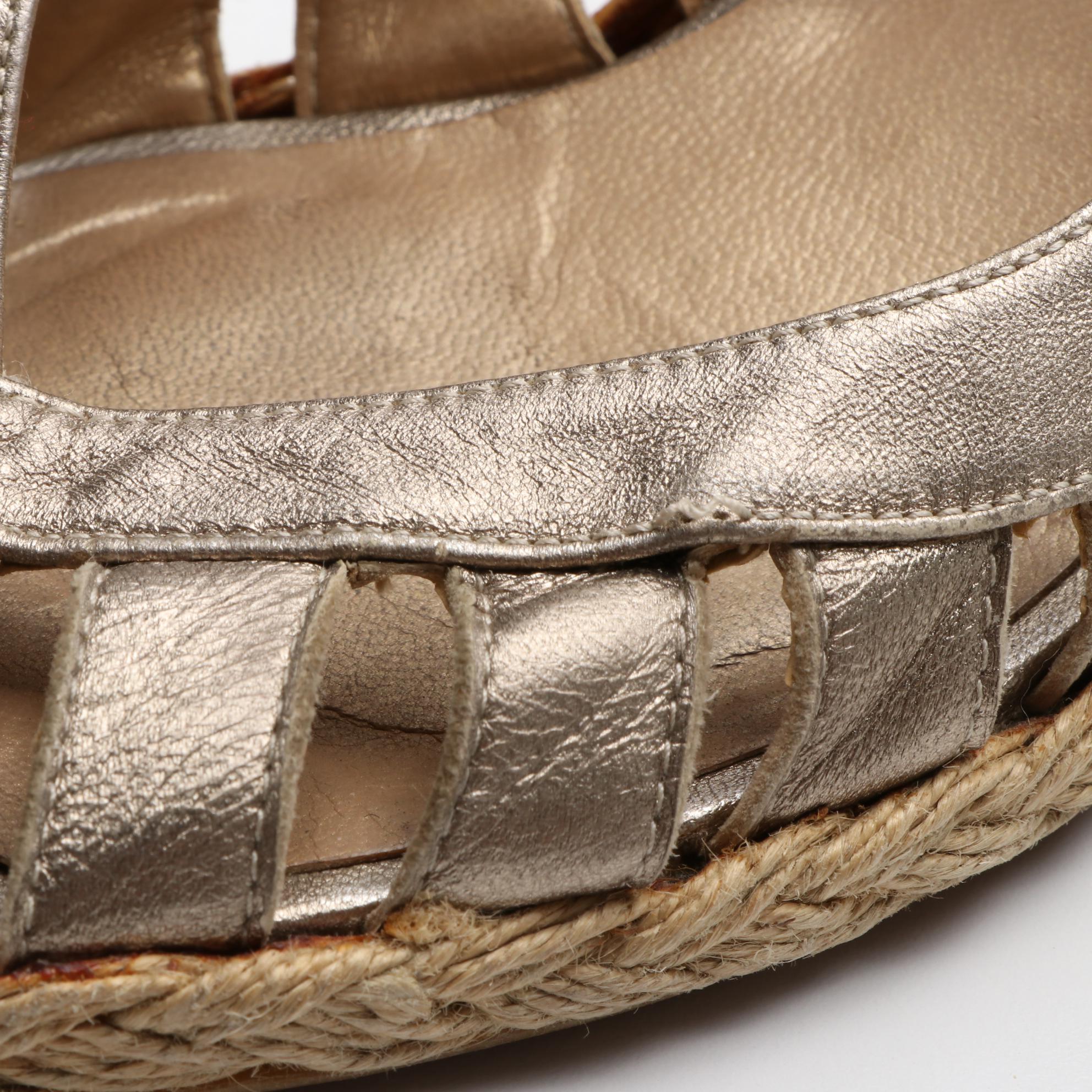 Stuart Weitzman Open Toe Espadrilles and Wedges in Fabric and Leather