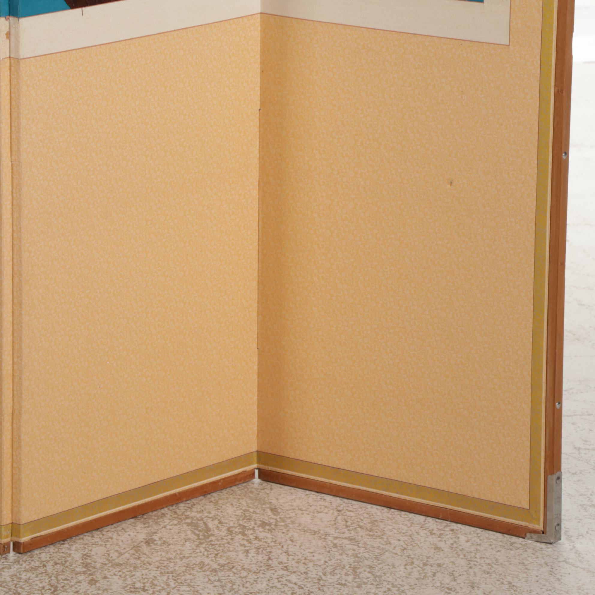 Chinese 7-Panel Screen with Embroidered Cranes and Caligraphy, Late 20th Century