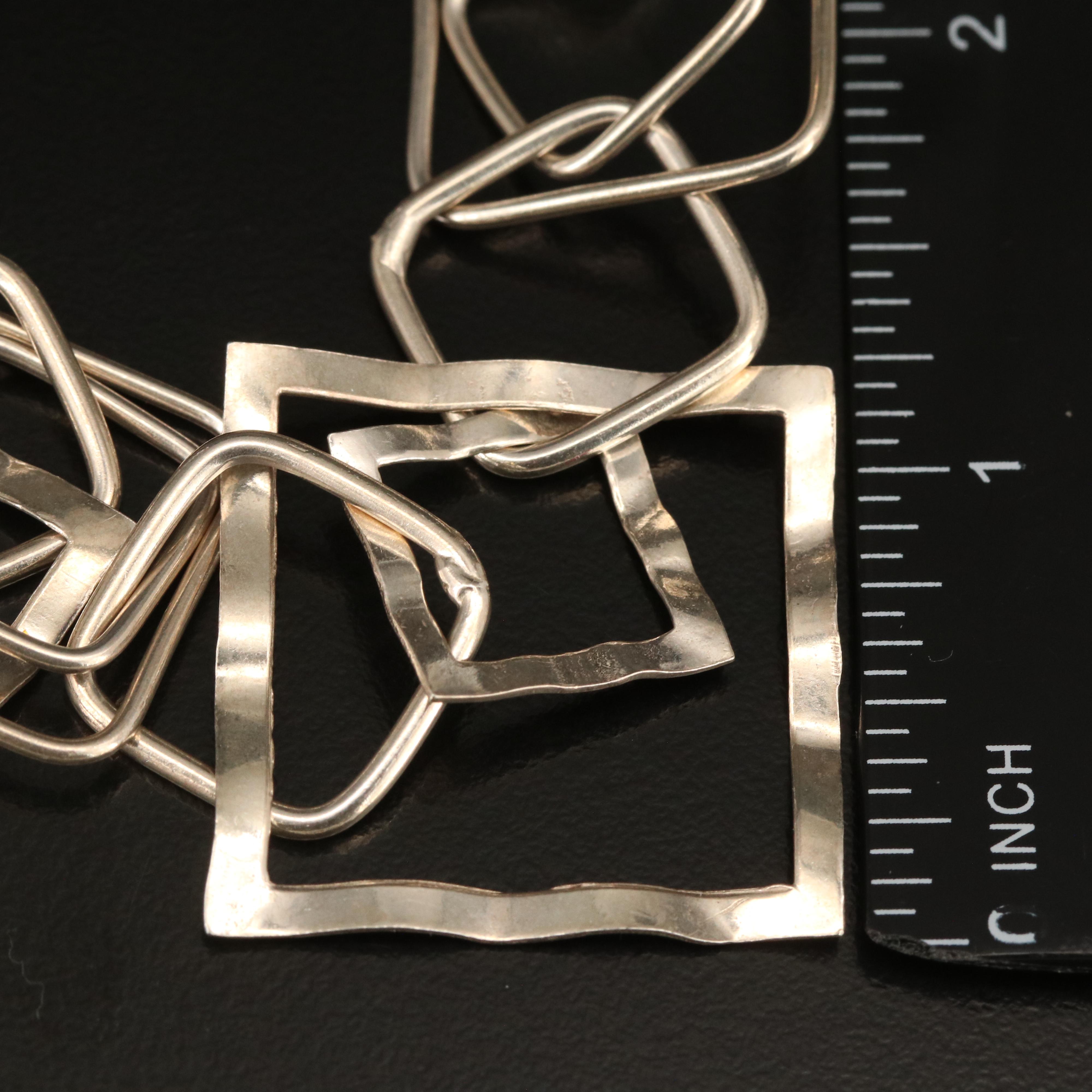 Sterling Square Link Necklace and Earrings