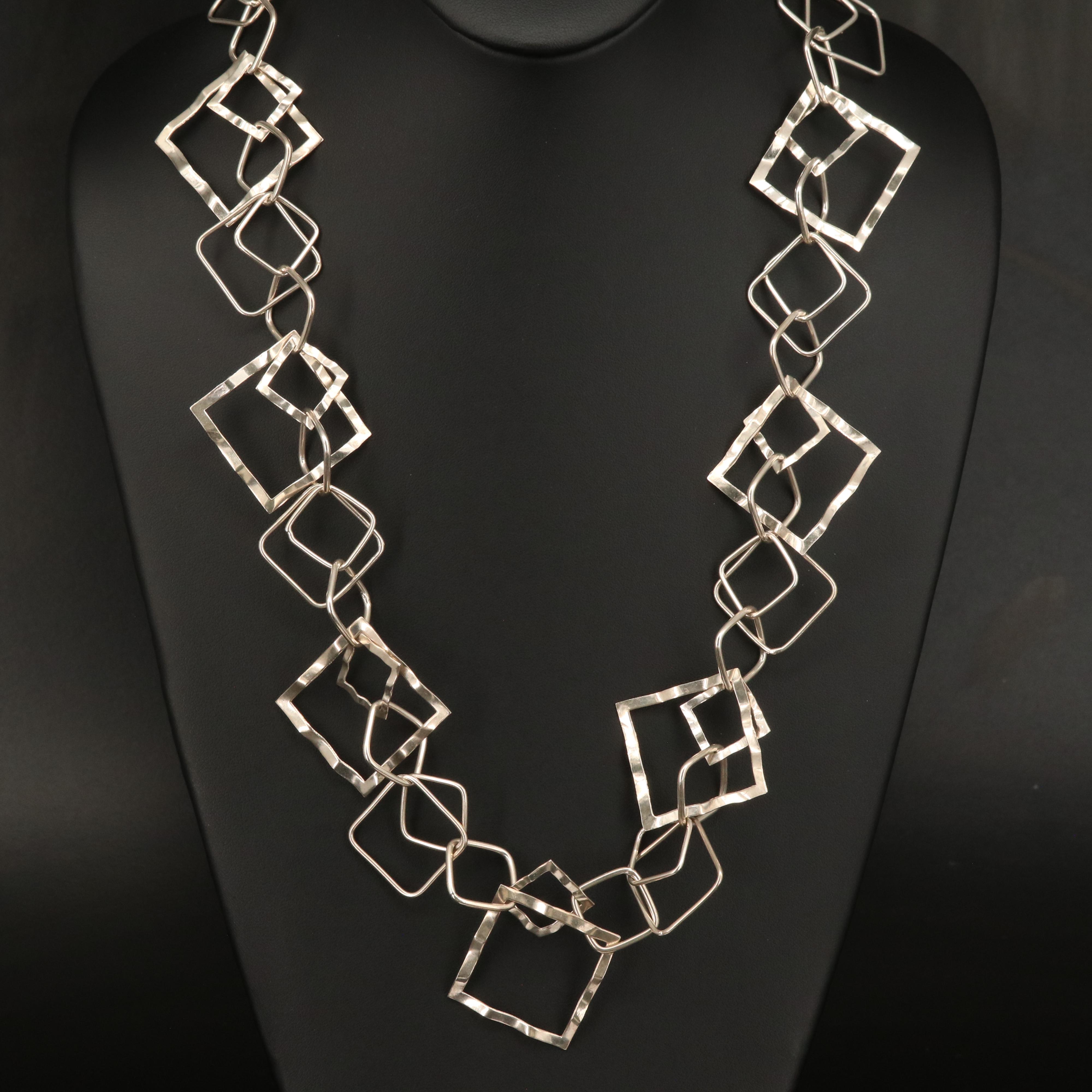 Sterling Square Link Necklace and Earrings