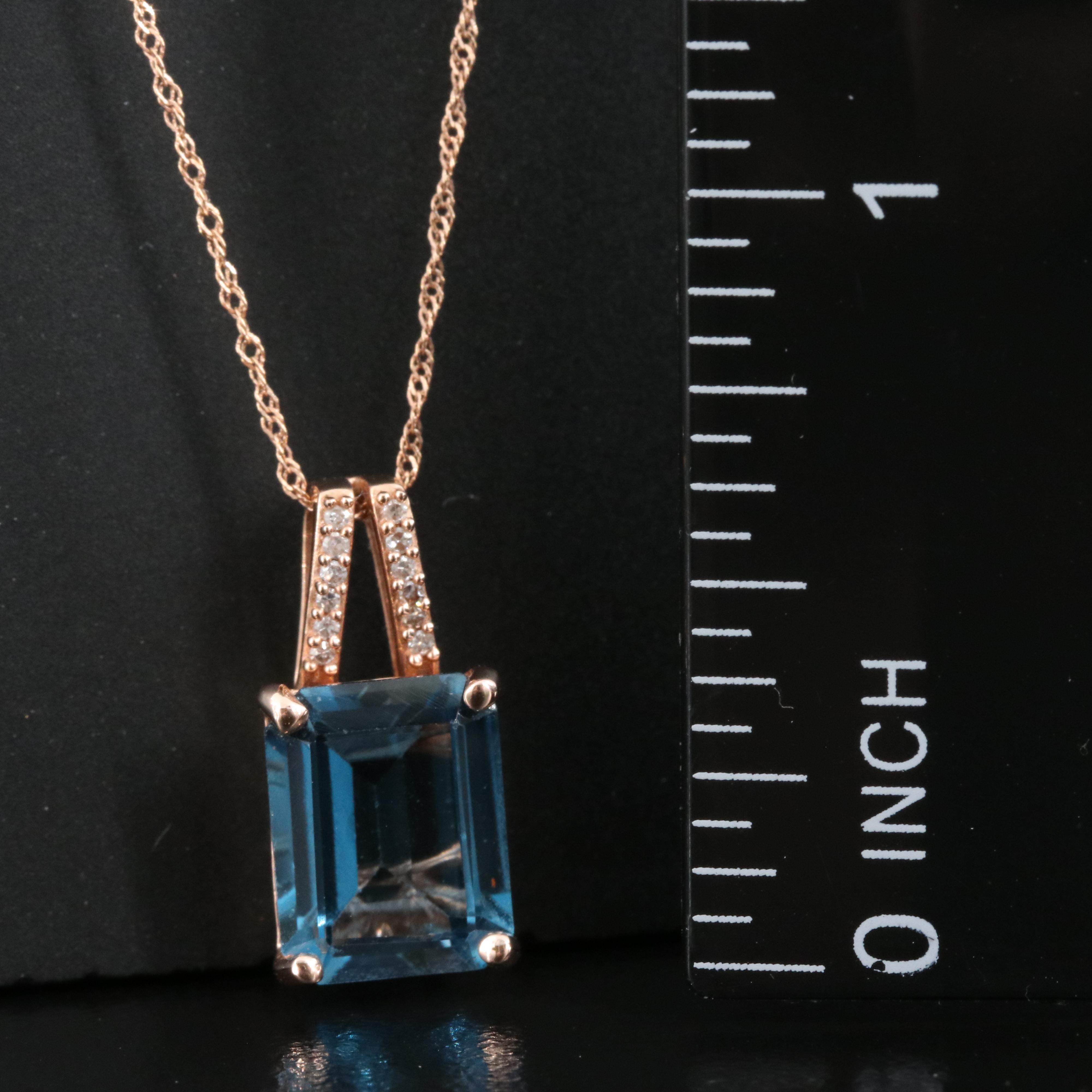 14K Rose Gold London Blue Topaz and Diamond Pendant Necklace