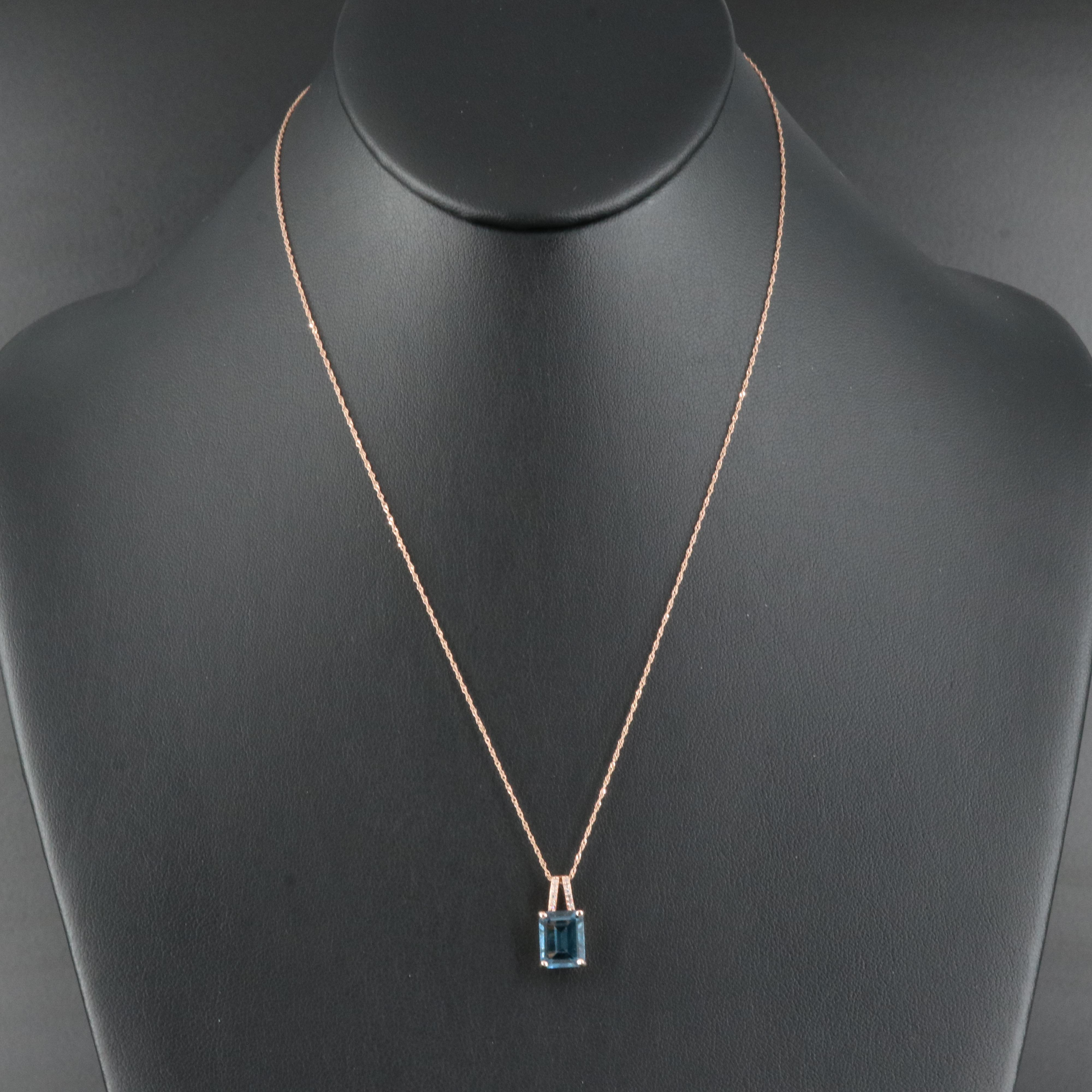 14K Rose Gold London Blue Topaz and Diamond Pendant Necklace