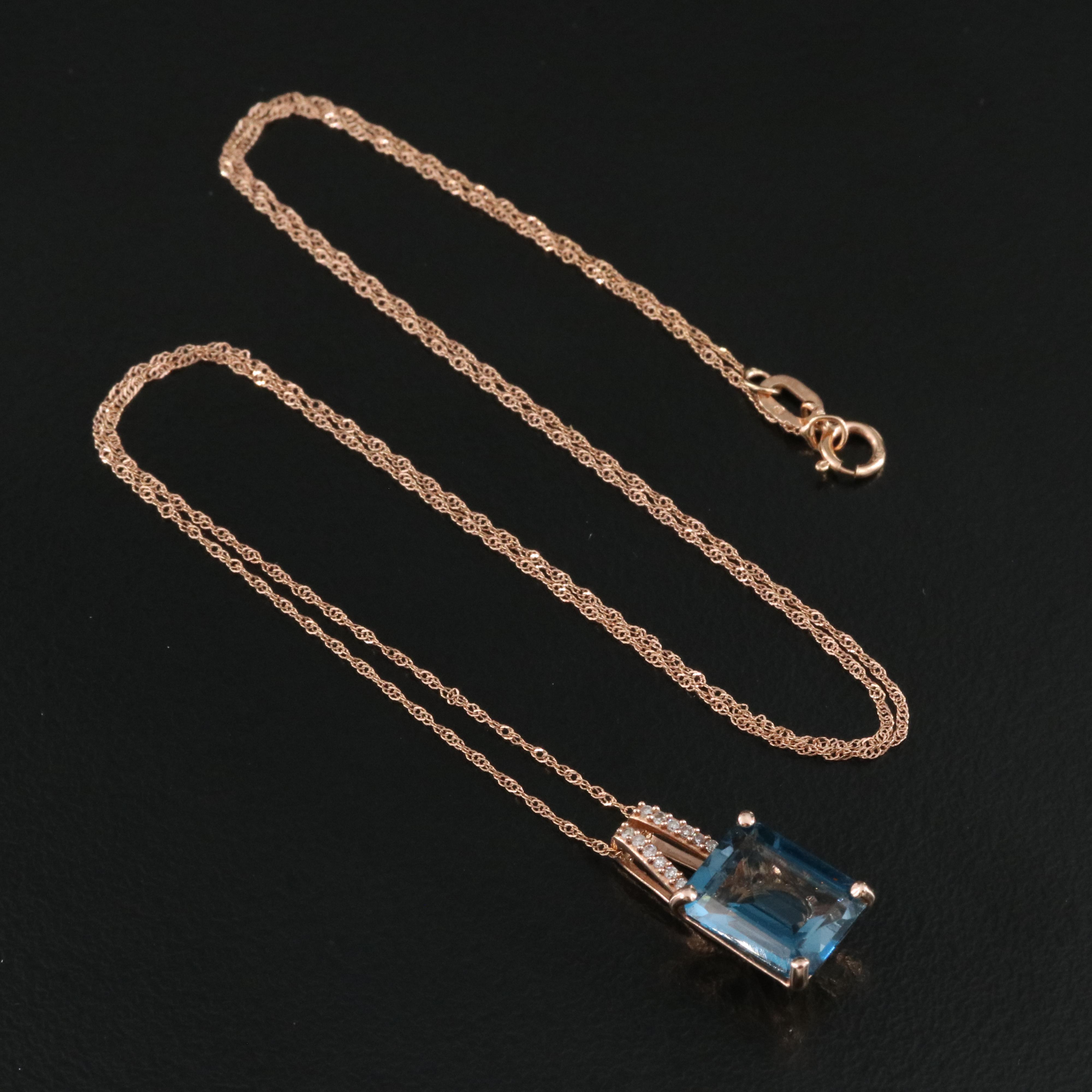14K Rose Gold London Blue Topaz and Diamond Pendant Necklace