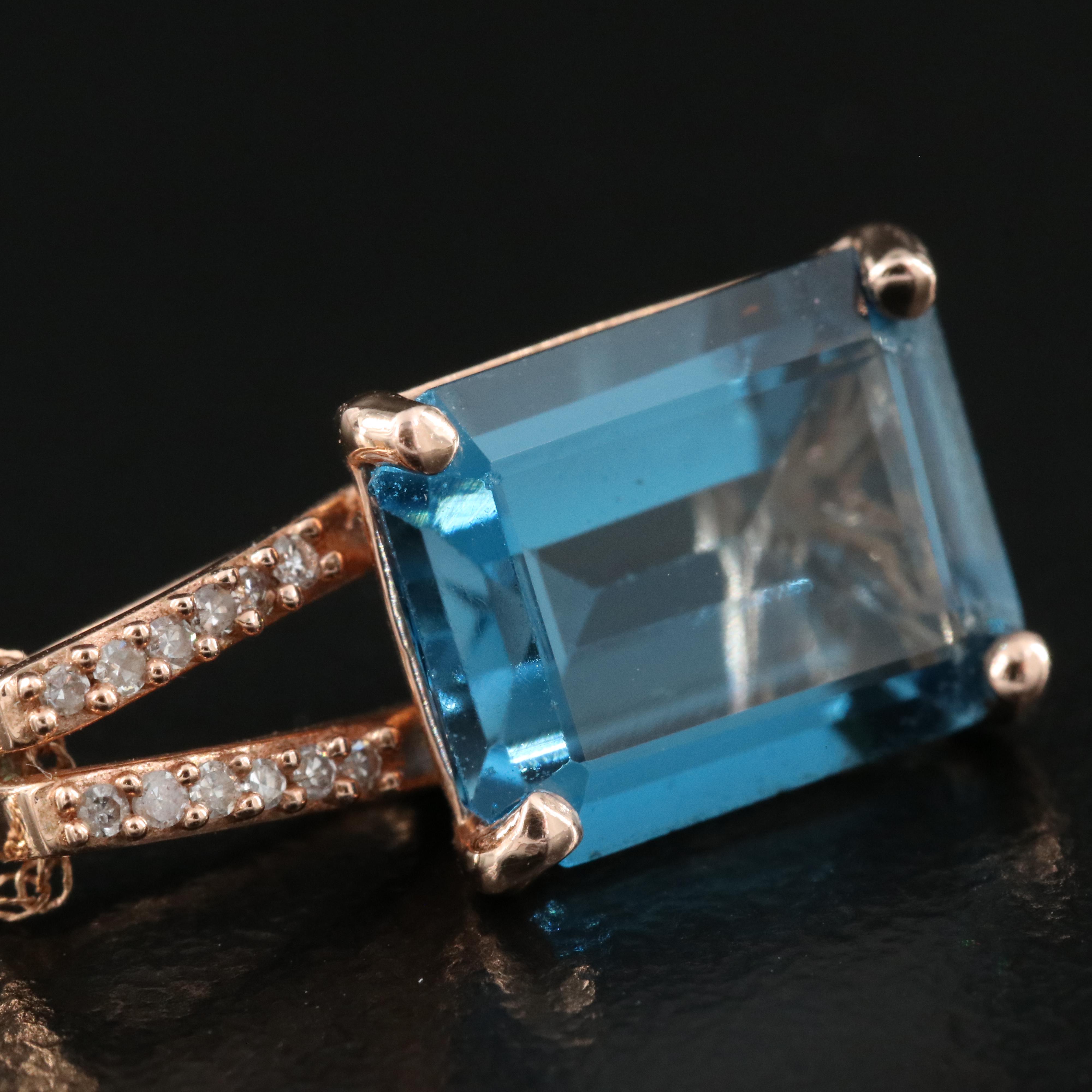 14K Rose Gold London Blue Topaz and Diamond Pendant Necklace