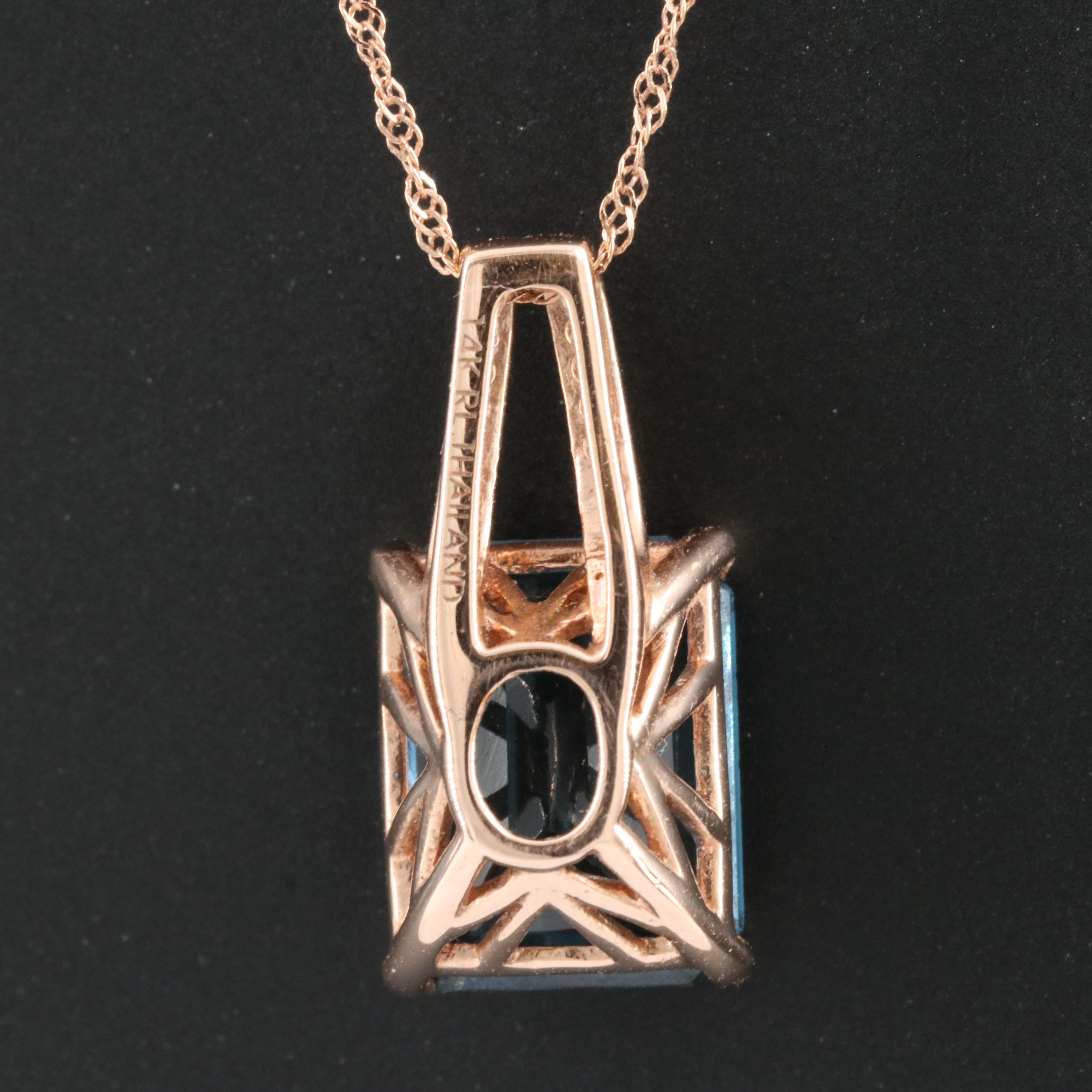14K Rose Gold London Blue Topaz and Diamond Pendant Necklace