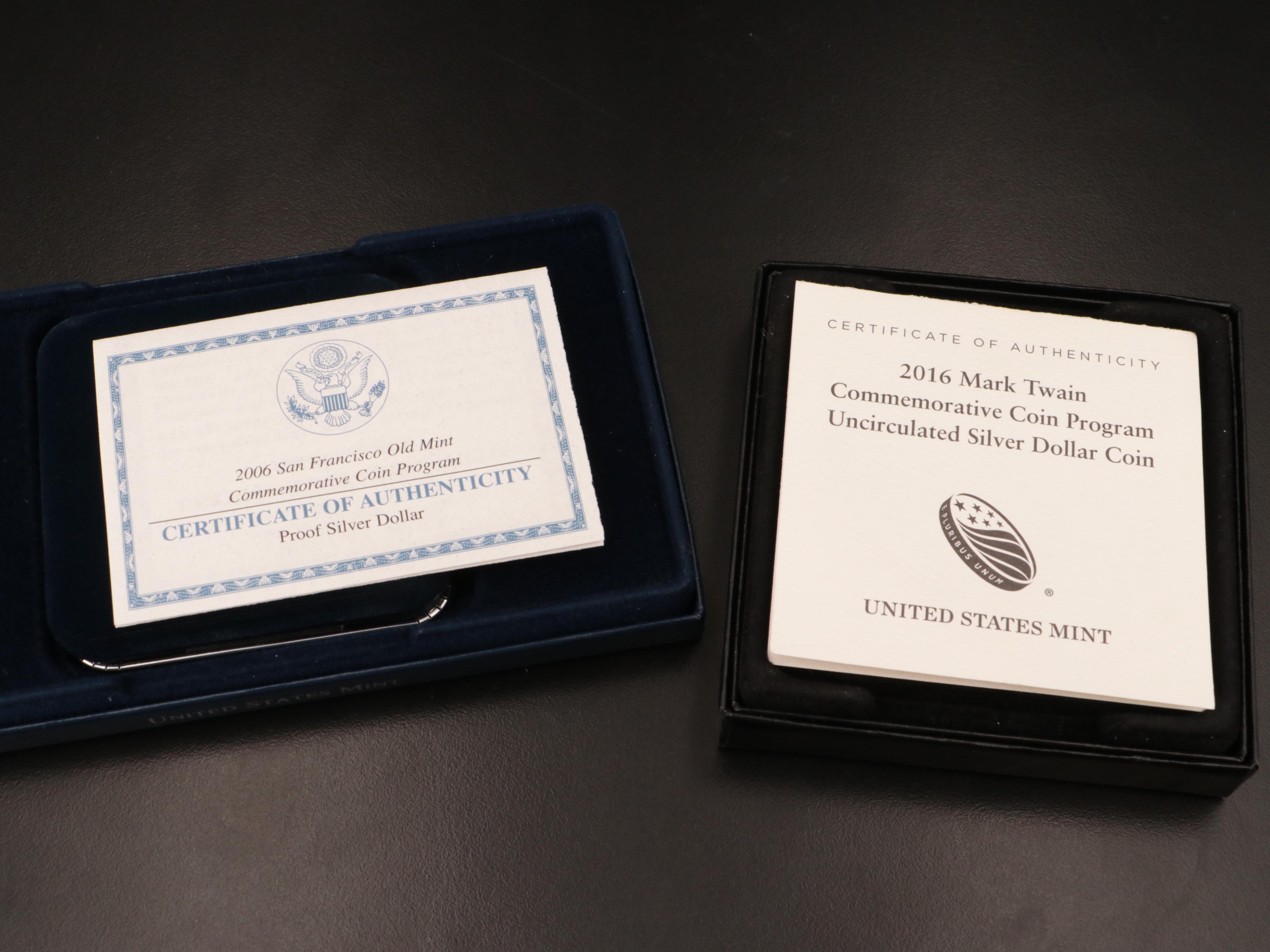 Two U.S. Commemorative Silver Dollars Including a 2006-S San Francisco Mint