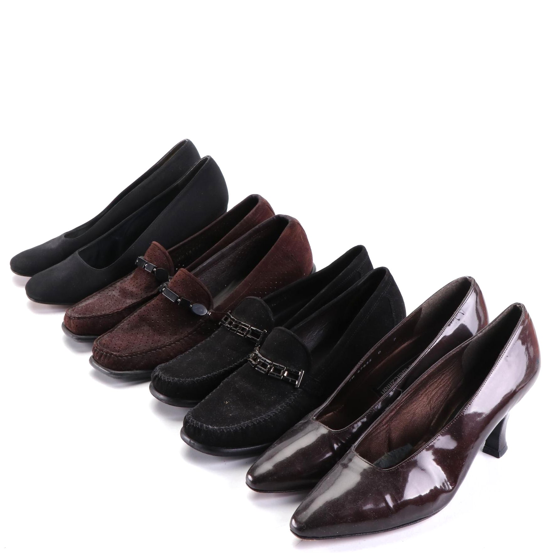 Stuart Weitzman Dress Shoe Pumps in Suede, Fabric, and Leather