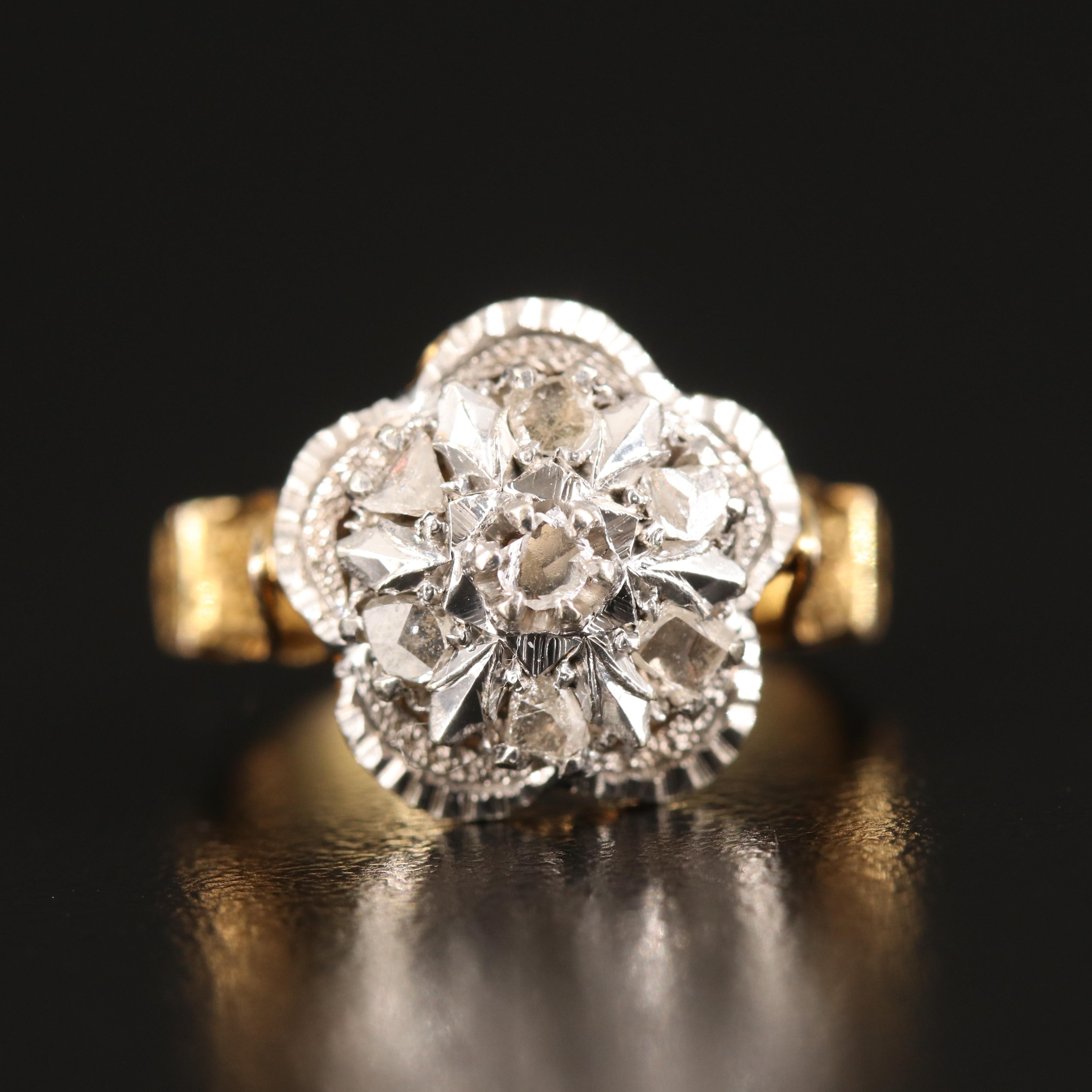 10K Diamond Floral Ring with Sterling Top