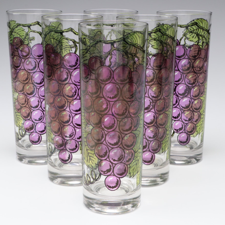 Georges Briard Grape Motif Glass Tumblers, Mid to Late 20th Century