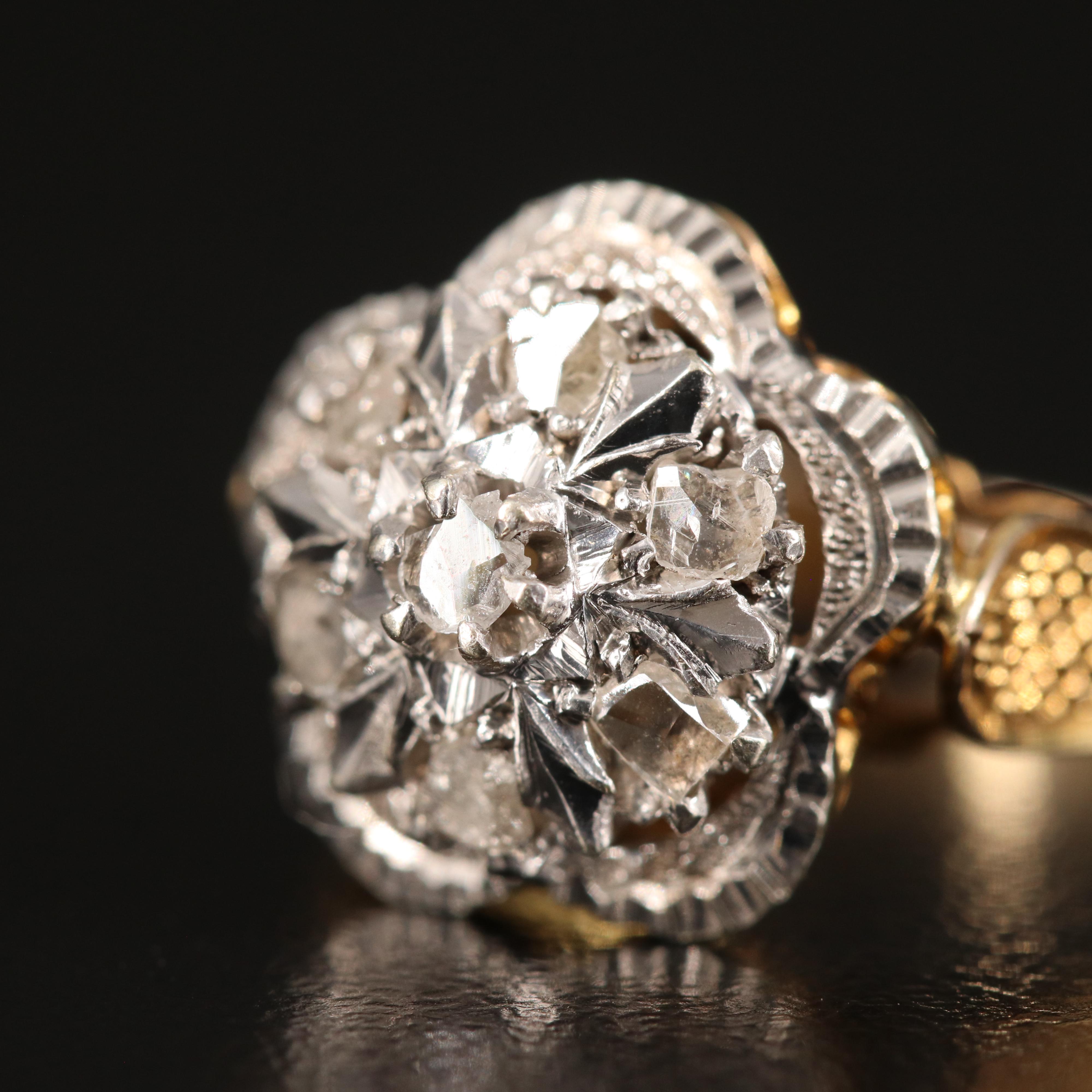 10K Diamond Floral Ring with Sterling Top