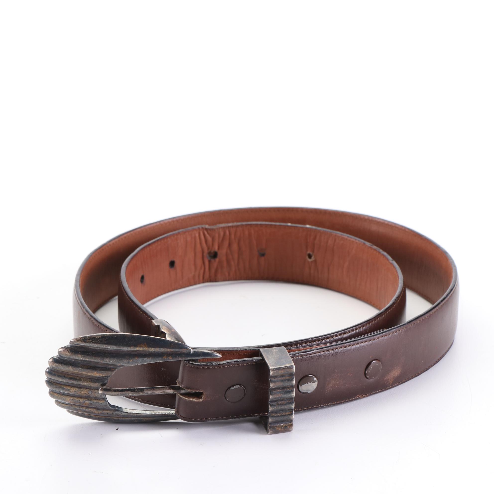 M.L. Leddy's Embossed Leather Belts with Sterling Silver Hardware