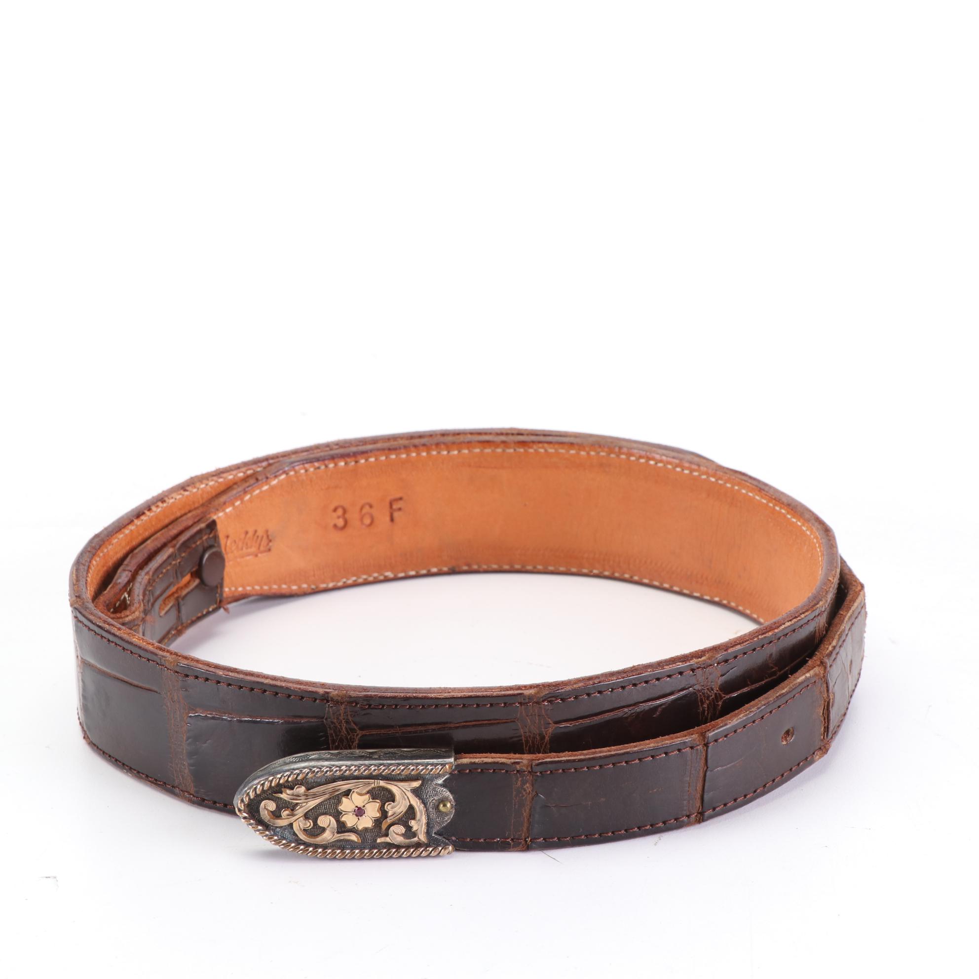 M.L. Leddy's Embossed Leather Belts with Sterling Silver Hardware