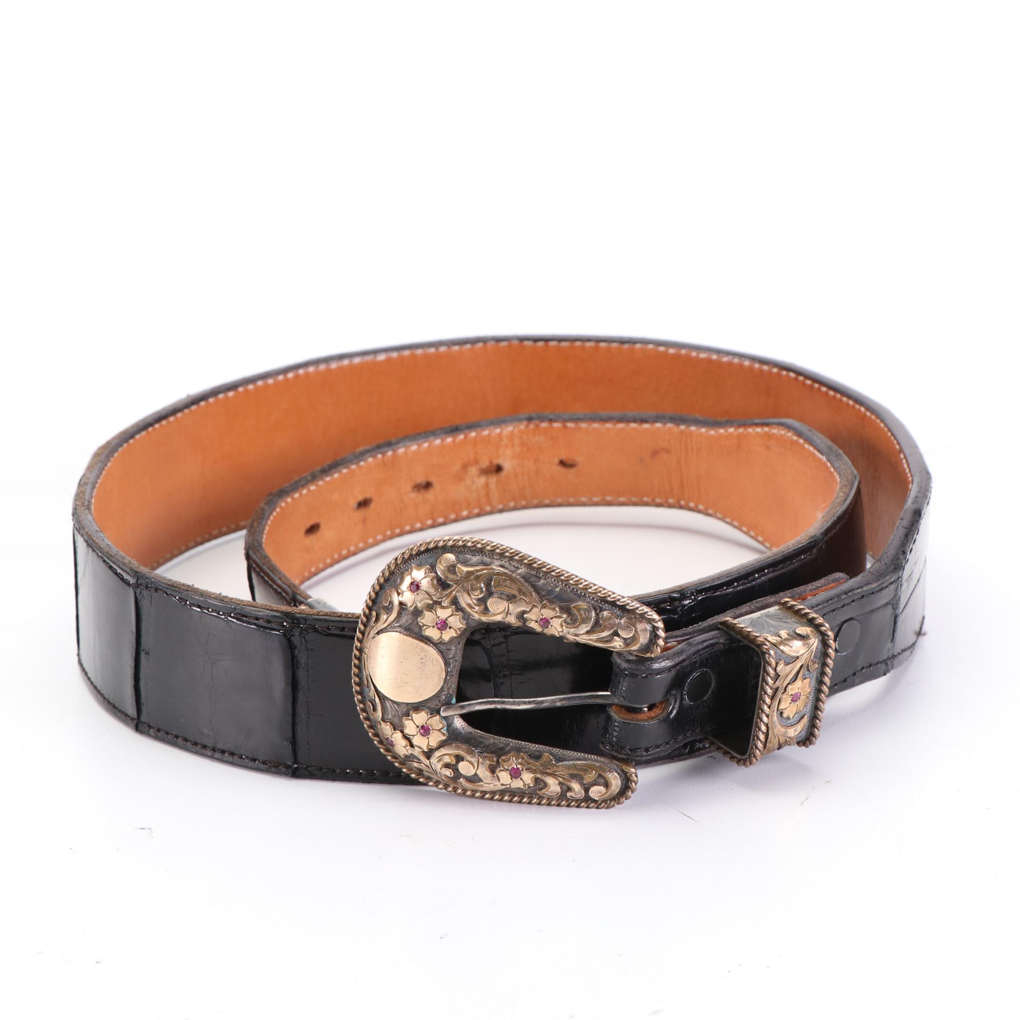 M.L. Leddy's Embossed Leather Belts with Sterling Silver Hardware