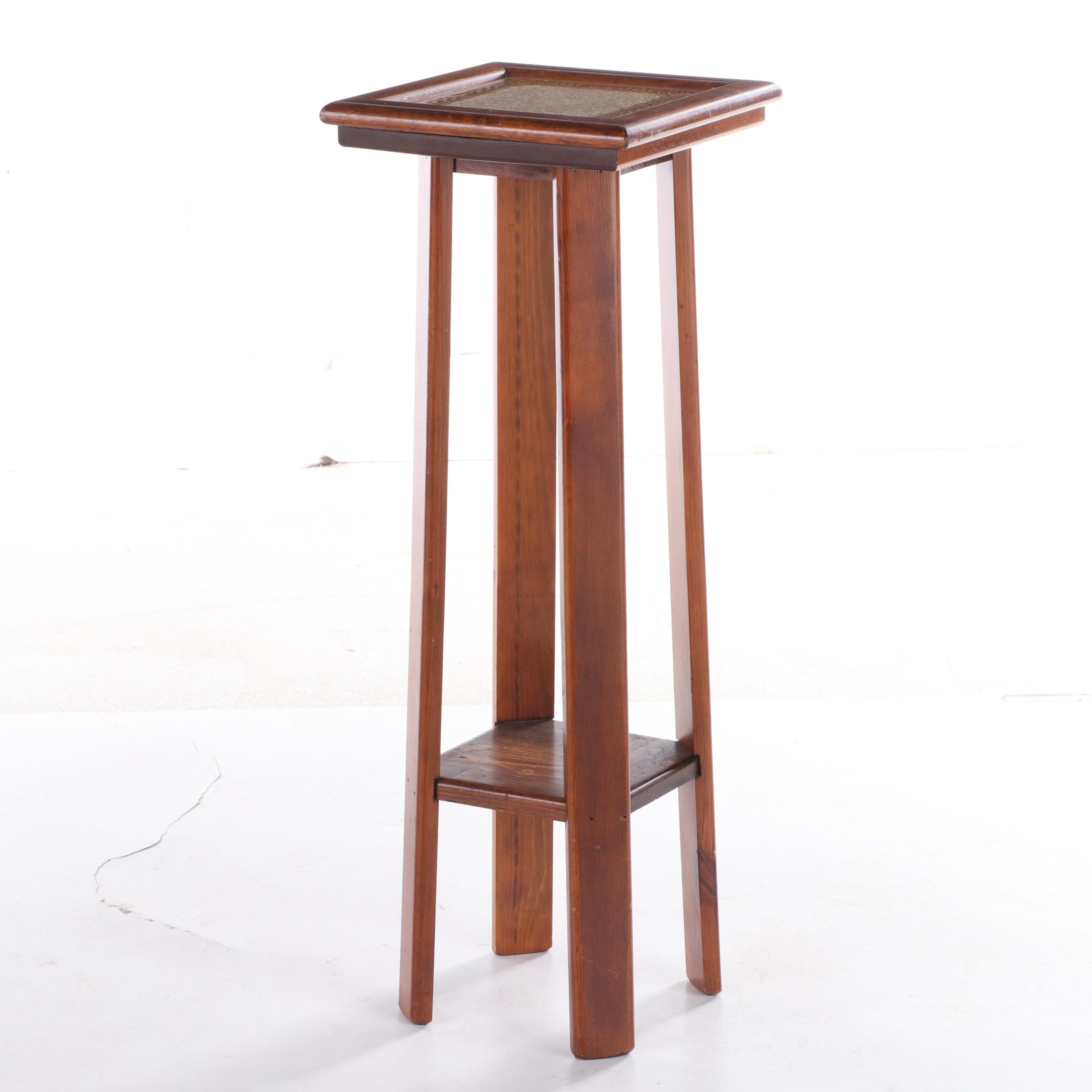 Arts and Crafts Style Oak Side Table Plus Pine and Tile Top Plant Stand