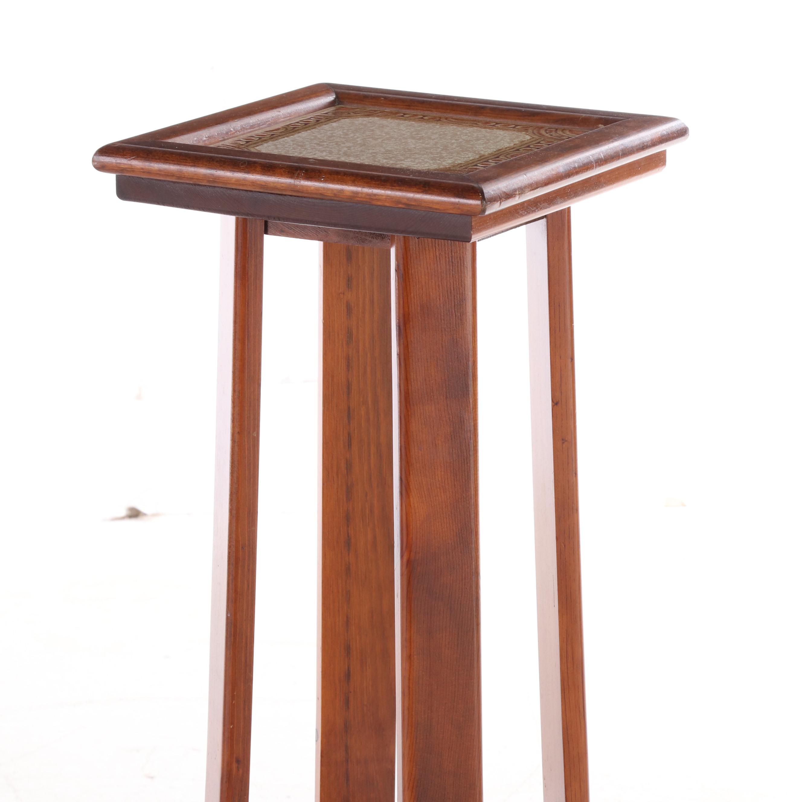 Arts and Crafts Style Oak Side Table Plus Pine and Tile Top Plant Stand